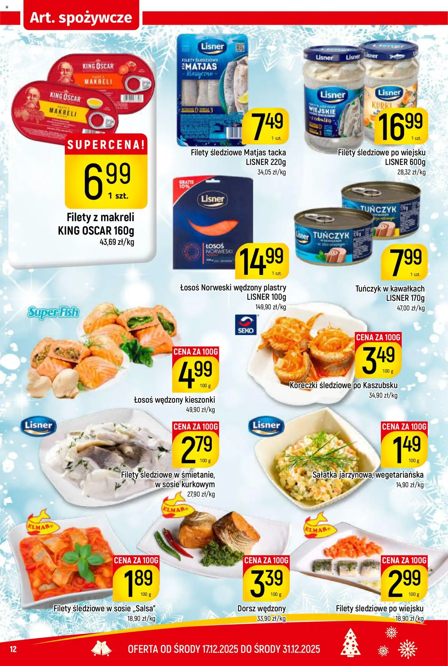 Piotruś Pan Gazetka od 17.12.2025 | Strona: 12 | Produkty: Łosoś wędzony, Łosoś norweski, Tuńczyk, Sałatka