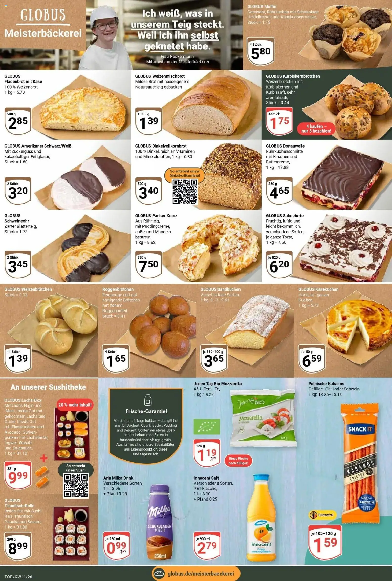 Globus prospekt Tönisvorst	 – gültig ab 09.03.2026 | Seite: 6 | Produkte: Milch, Mozzarella, Saft, Gurken