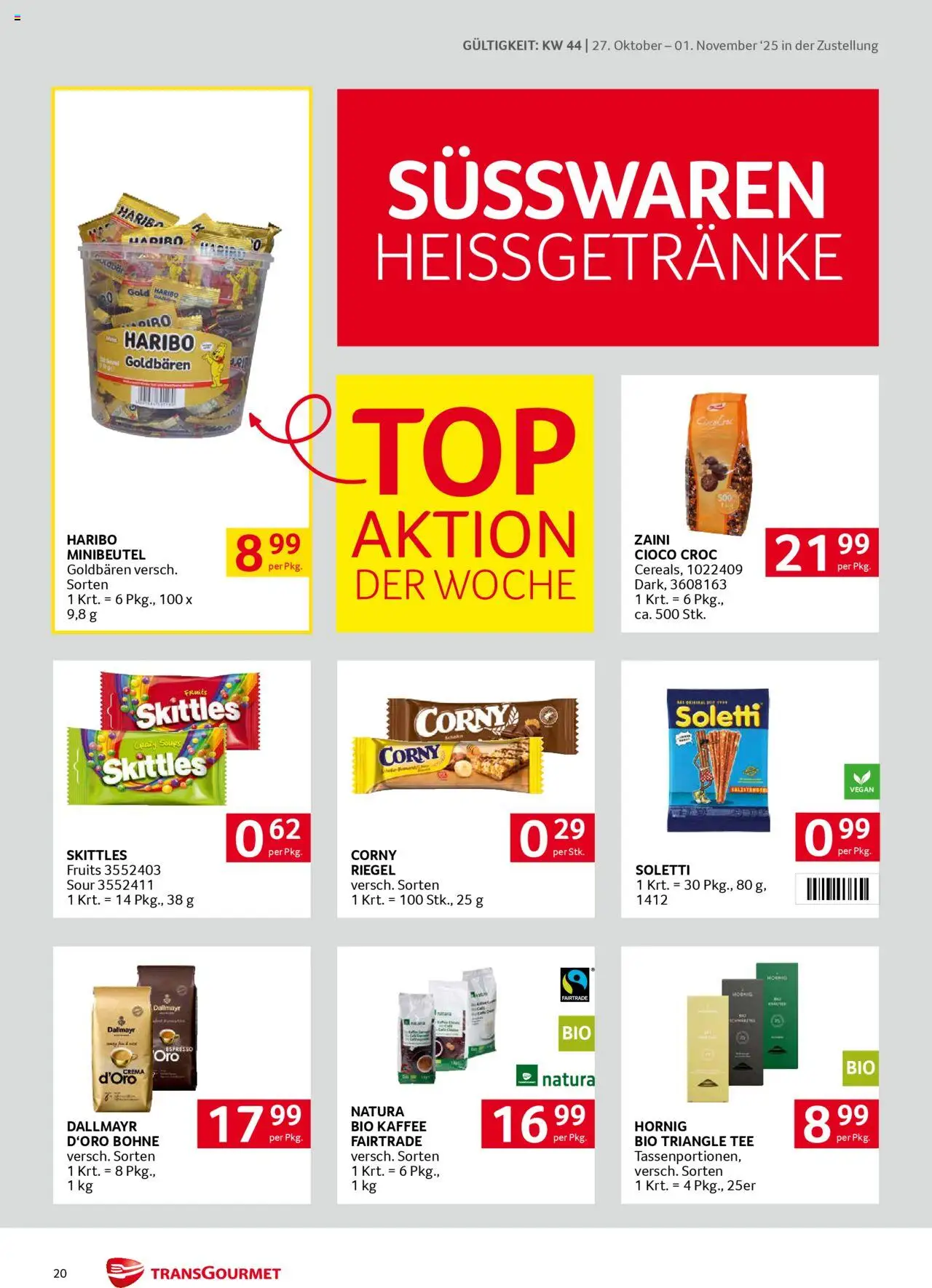 Transgourmet  Zustellaktion gültig ab 27.10.2025 | Seite: 20 | Produkte: Kaffee, Tee