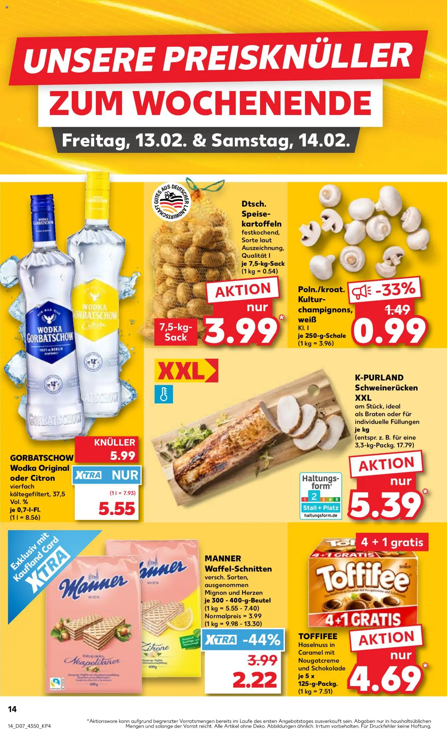 Kaufland prospekt Frankfurt (Oder)	 – gültig ab 12.02.2026 | Seite: 14 | Produkte: Kartoffeln, Toffifee, Schweinerucken, Vodka