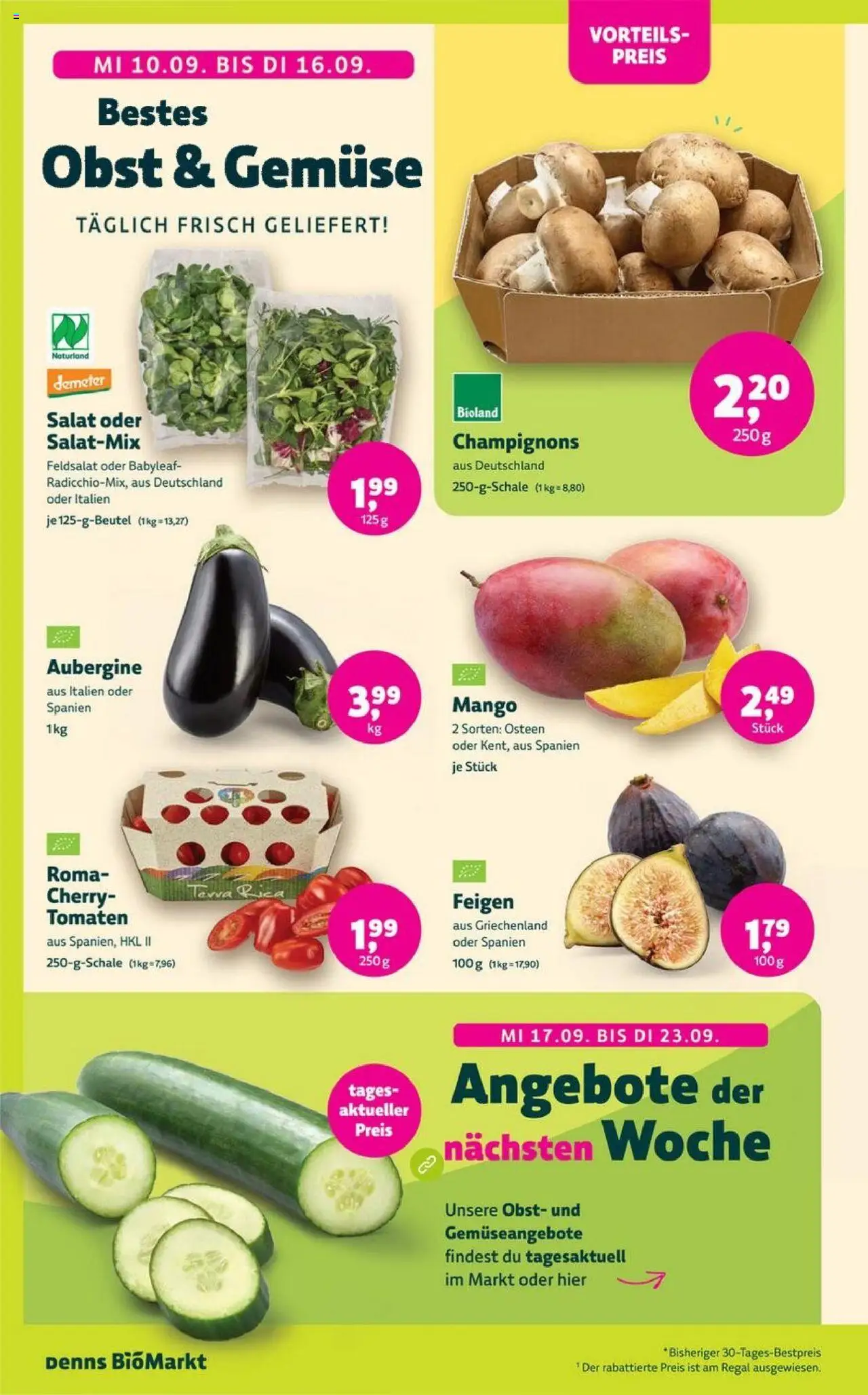 Denns BioMarkt Angebote – gültig ab 10.09.2025 | Seite: 2 | Produkte: Champignons, Gemüse, Mango, Aubergine