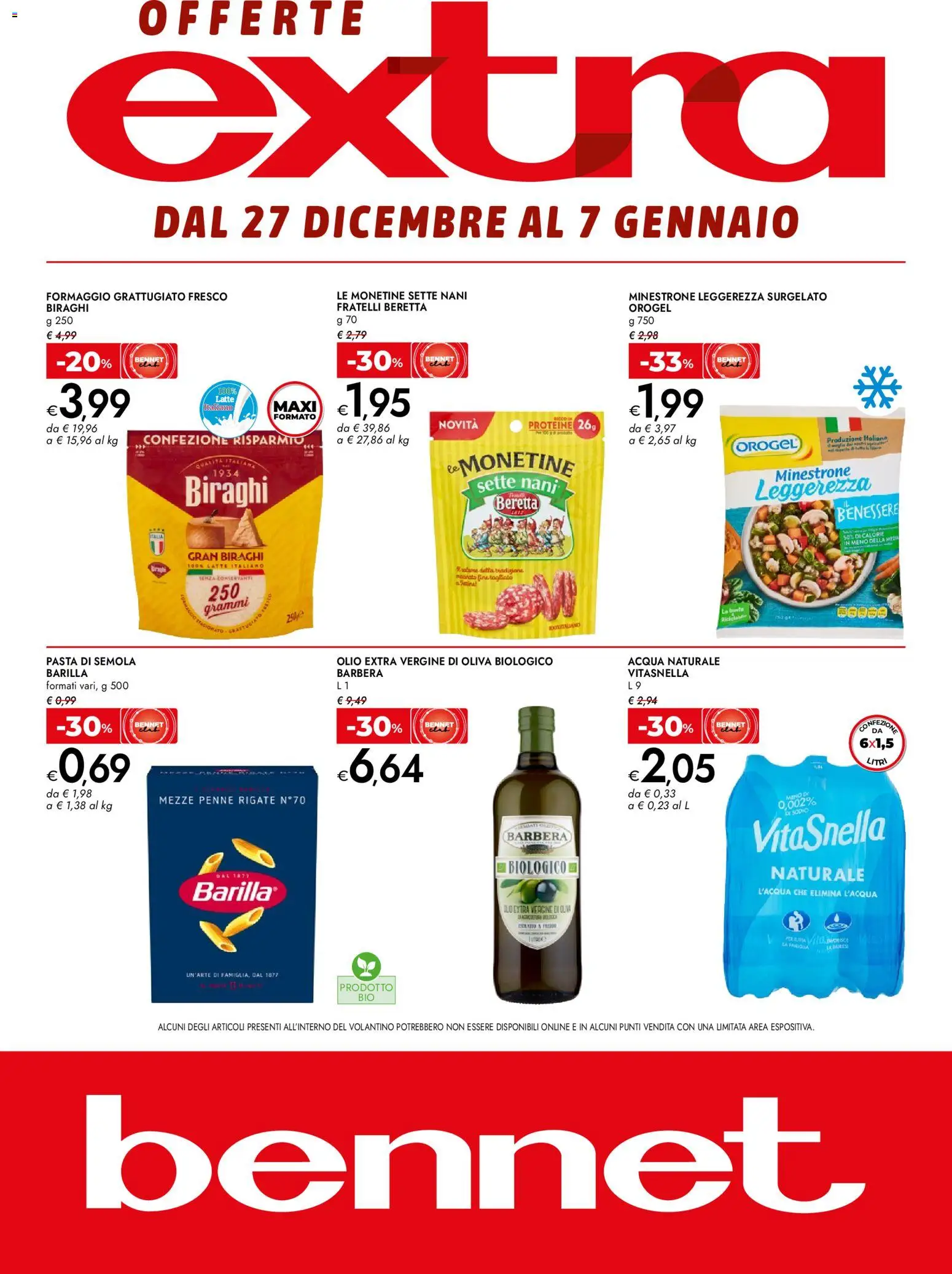 Volantino bennet del 27.12.2025 | Pagina: 1 | Prodotti: Minestrone, Acqua, Formaggio, Penne