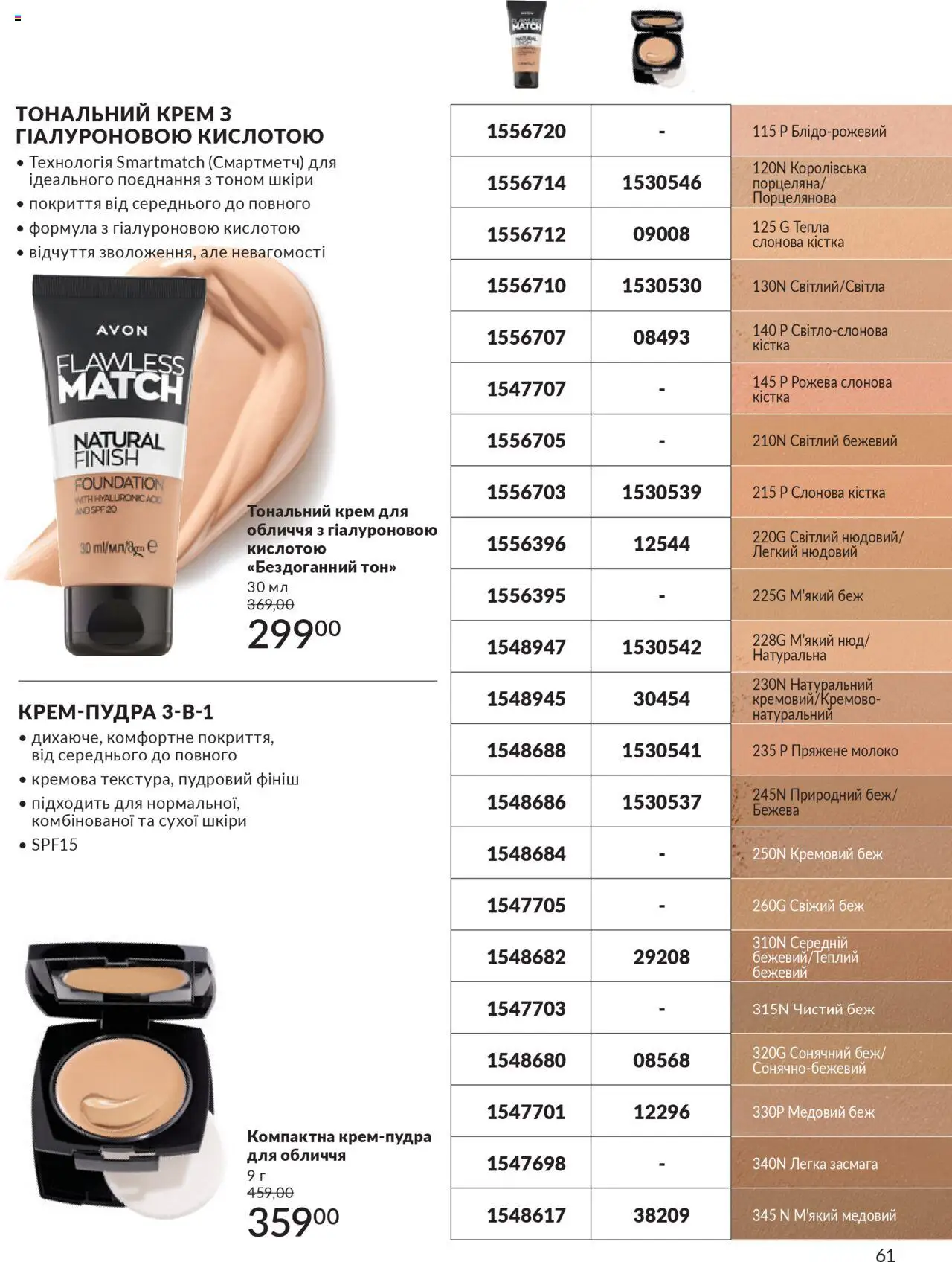 AVON Kаталог - дійснийкції з 01.07.2025 | Сторінка: 61 | Товари: Тональний крем, Крем, Молоко