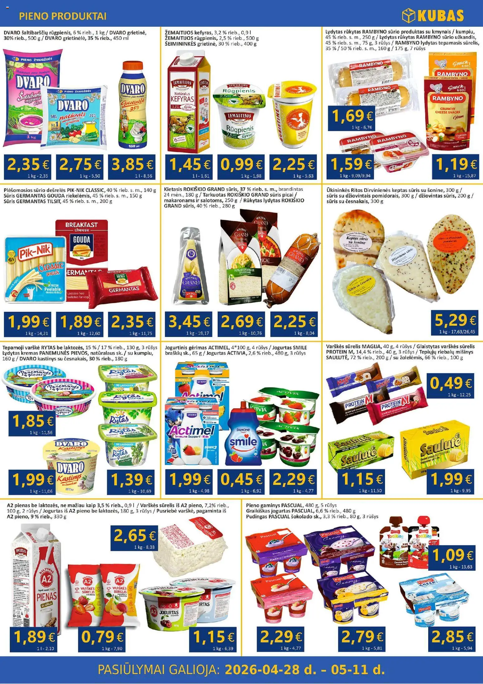 Kubas akcijos nuo 28.04.2026 | Puslapis: 3 | Prekių: Dešrelės, Jogurtas, Sūris, Grietinė