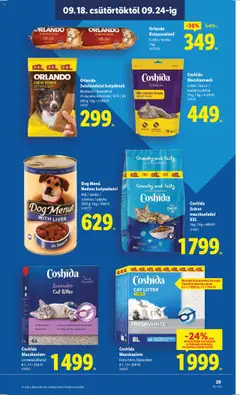 Lidl akciós ujság - amely érvényes a következő dátumtól: 18.09.2025 | Oldal: 29 | Termékek: Tonhal, Macskaeledel, Kutyaeledel, Kacsa