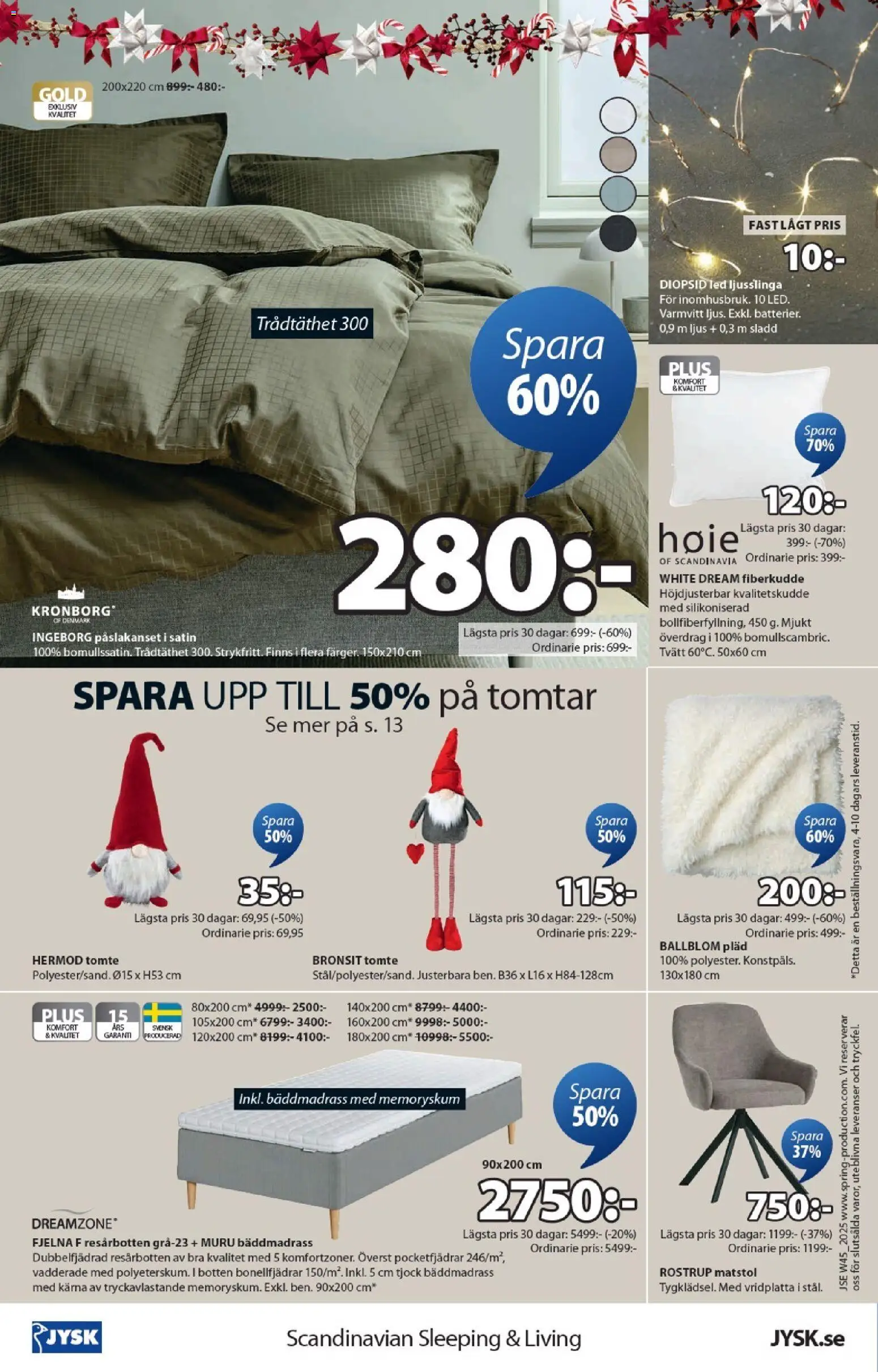 JYSK reklamblad aktuell från 03.11.2025 | Sida: 16 | Produkter: Bäddmadrass, Påslakanset, Pläd, Sladd