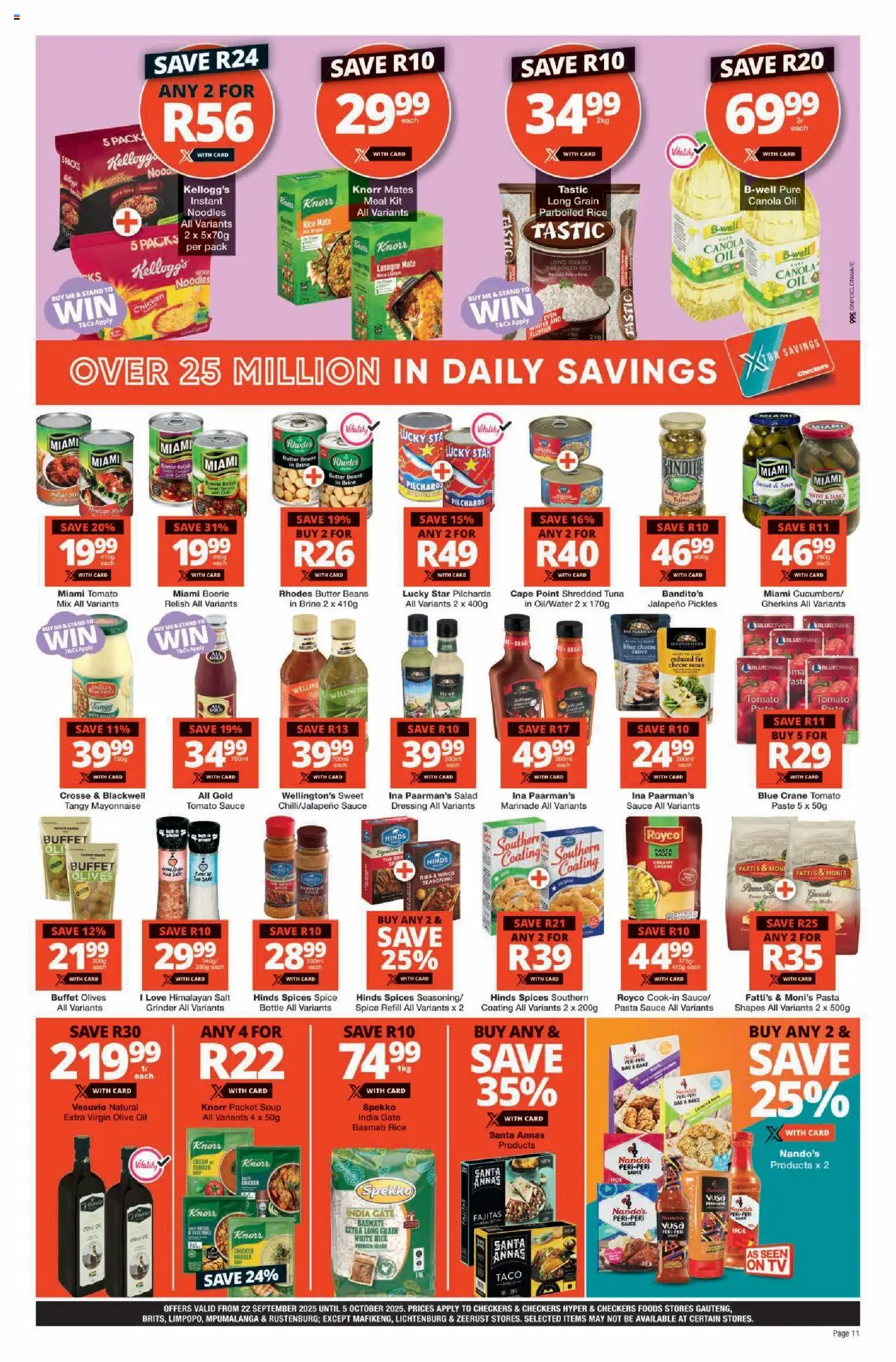 New Checkers catalogue – valid from 22.09.2025 | Page: 11 | Products: Beans, TV, Gate, Noodles