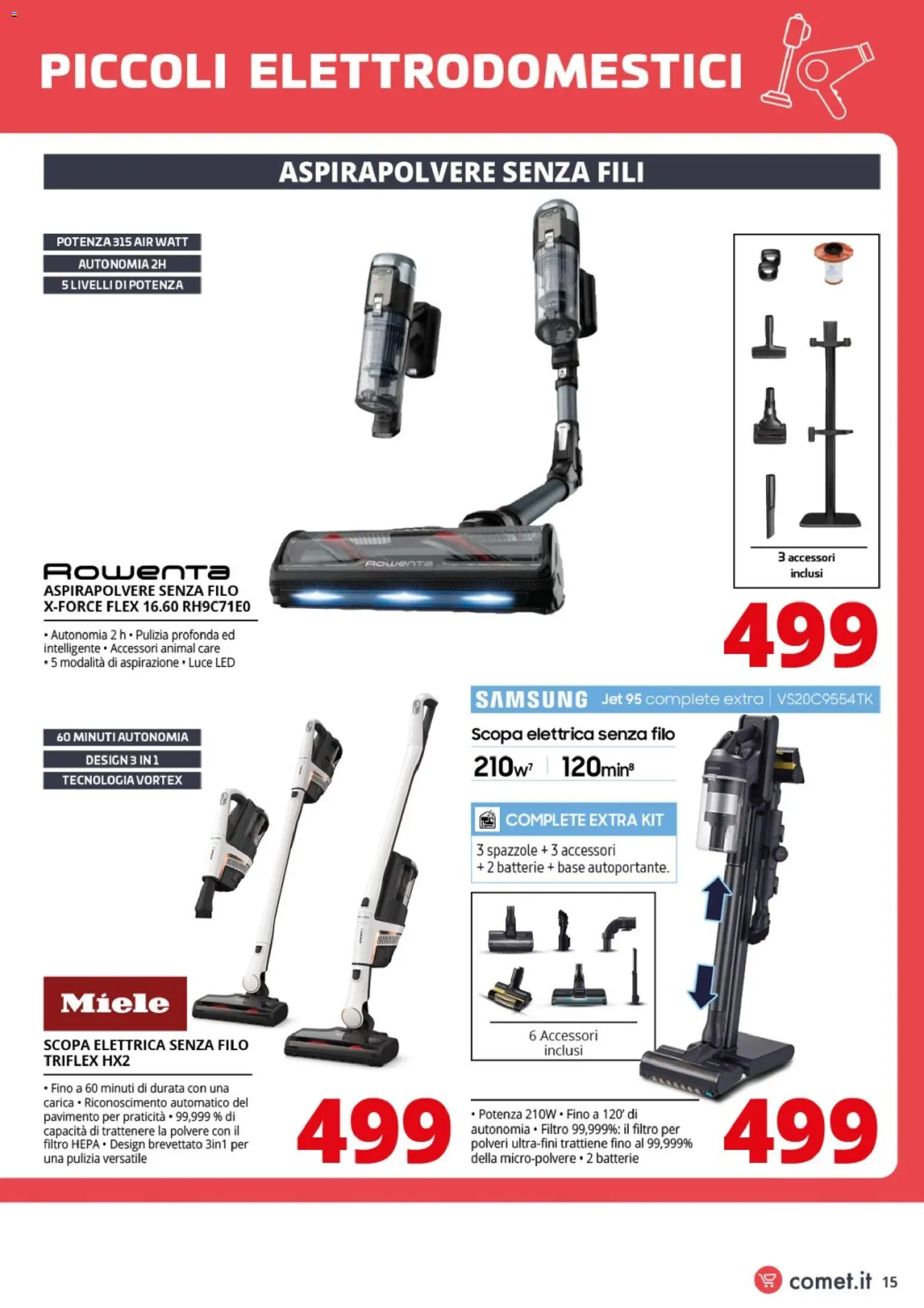Volantino Comet del 23.01.2026 | Pagina: 15 | Prodotti: Scopa, Aspirapolvere, Miele, Samsung