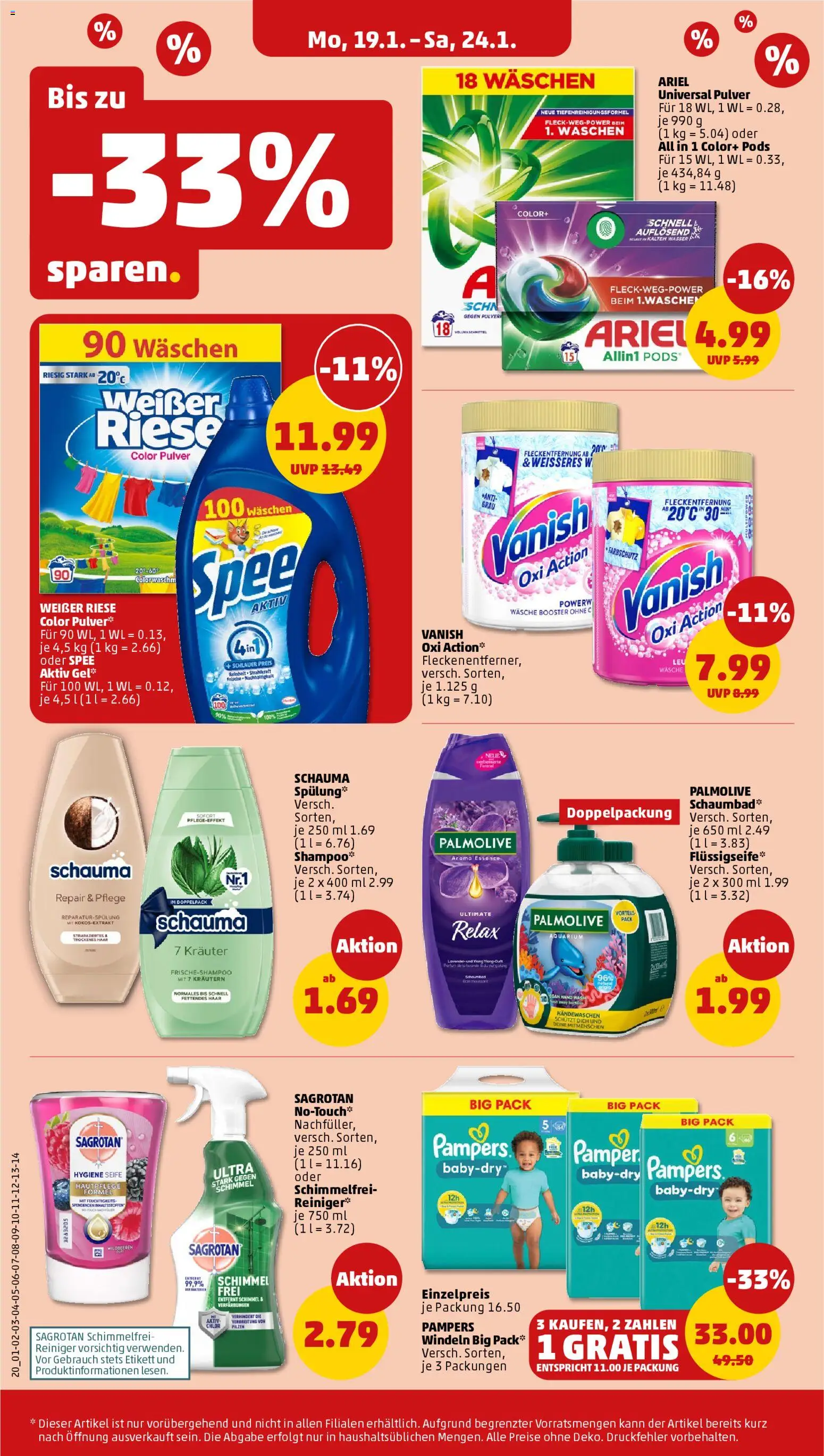 Penny Prospekt 	 – gültig ab 19.01.2026 | Seite: 22 | Produkte: Ariel, Pampers, Wasser, Lavendel