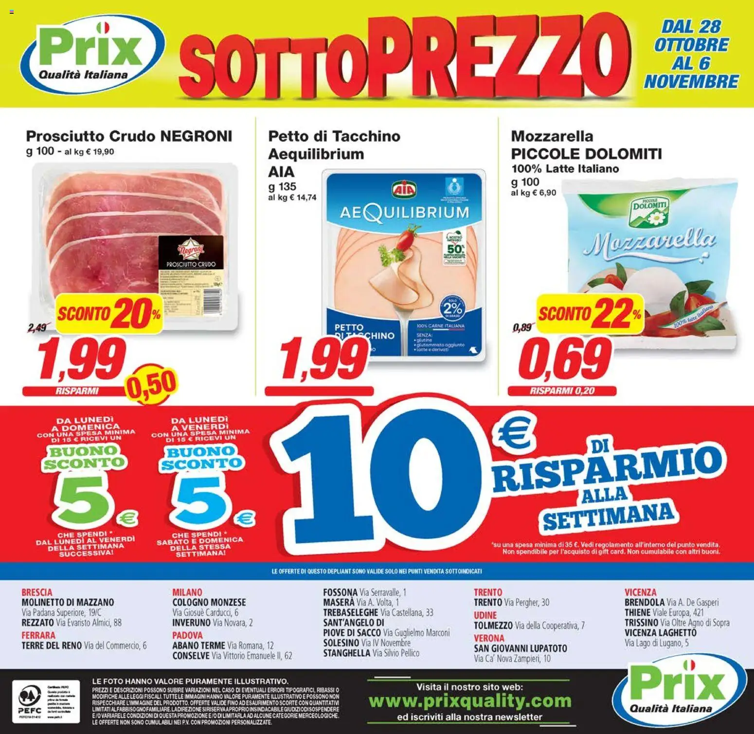 Volantino Prix del 28.10.2025 | Pagina: 16 | Prodotti: Tacchino, Mozzarella, Latte, Prosciutto