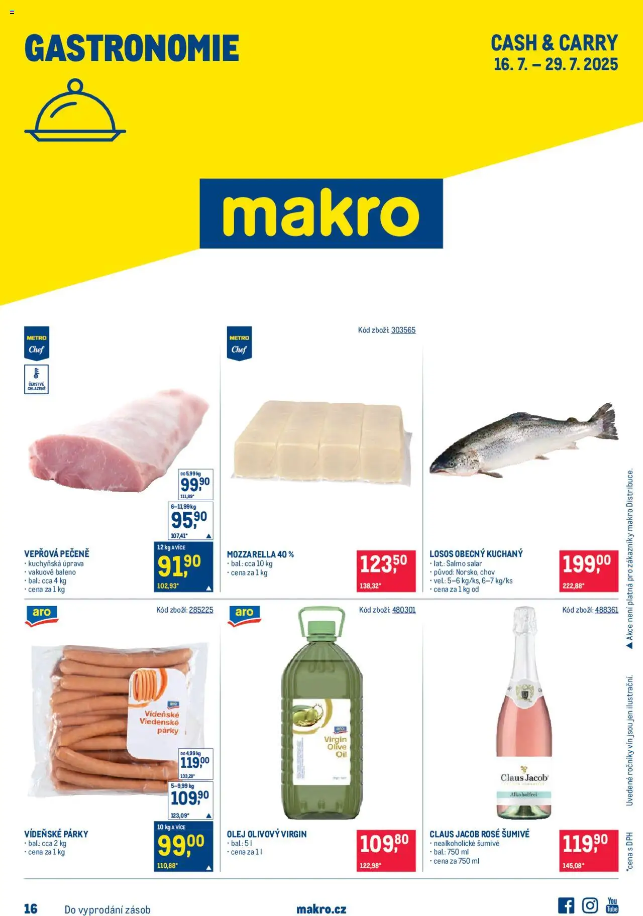 Makro leták - Gastronomie od 16.07.2025 | Strana: 1 | Produkty: Vepřová pečeně, Párky, Losos, Mozzarella