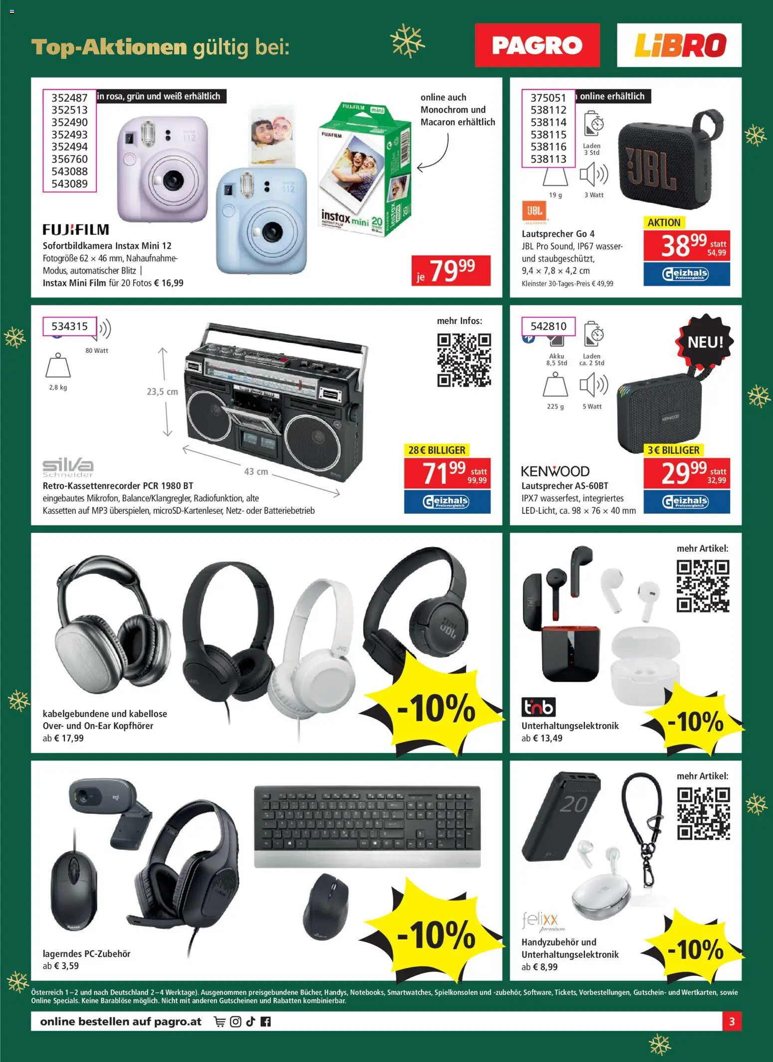 Pagro-Diskont Flugblatt gültig ab 18.12.2025 | Seite: 3 | Produkte: Wasser, MP3, Kopfhörer, Lautsprecher