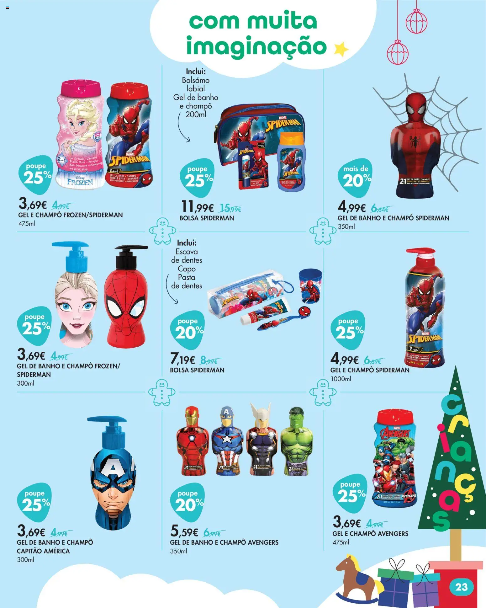 Pingo Doce Bem Estar Natal Lojas │ válido de 18.11.2025 | Página: 23 | Produtos: Shampoo, Gel de banho, Pasta de dentes, Banho