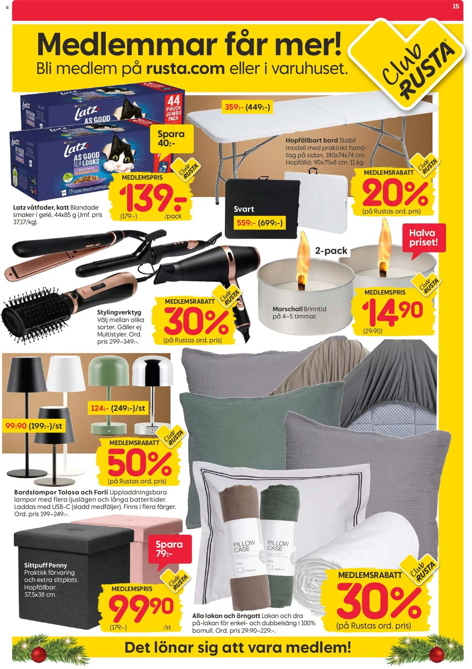 Rusta reklamblad aktuell från 15.12.2025 | Sida: 15 | Produkter: Örngott, Lakan, Galler, Sladd