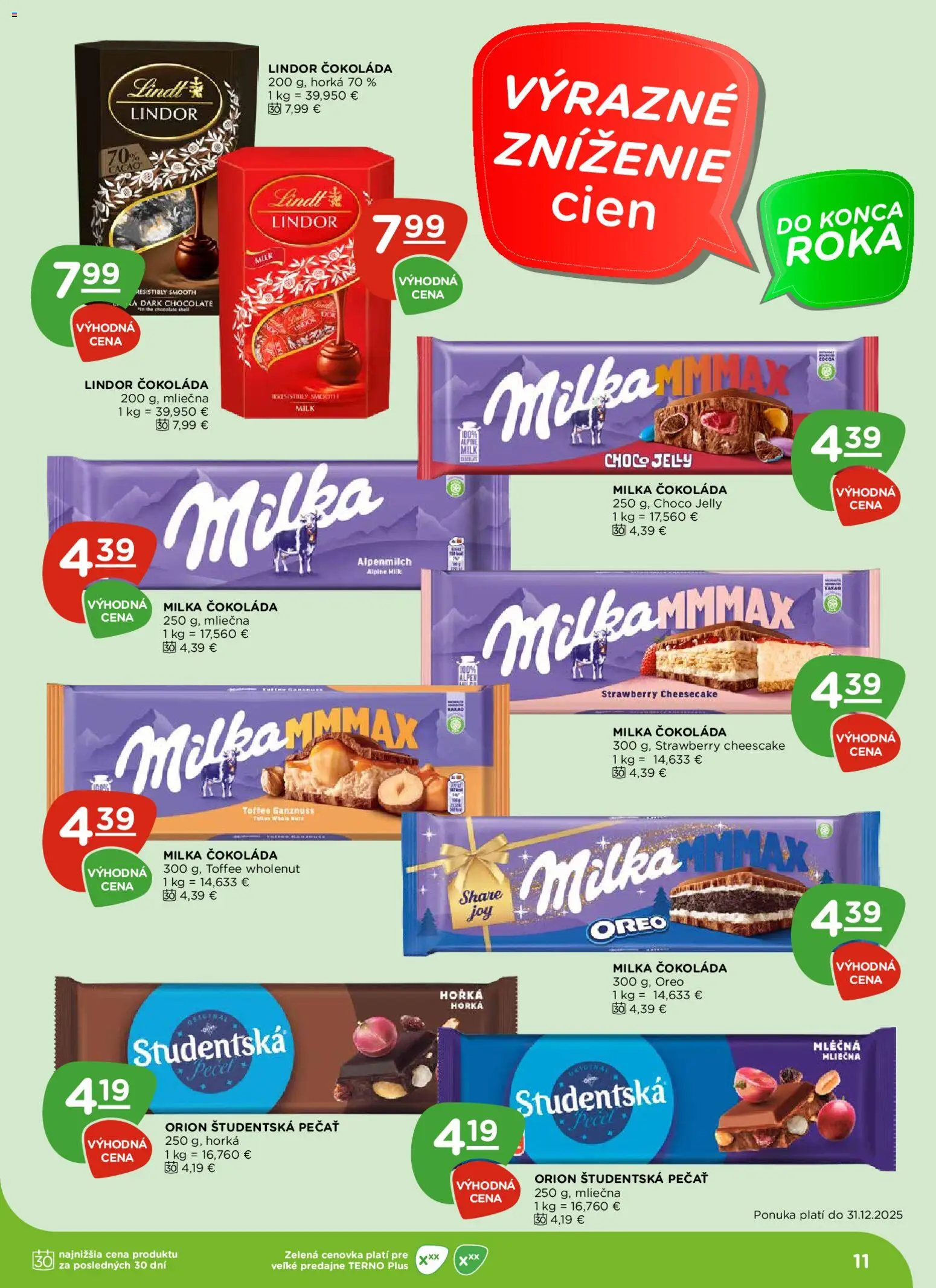 Nové Terno akcie – leták je platný od 18.12.2025 | Strana: 11 | Produkty: Lindor, Lindt, Čokoláda, Študentská pečať