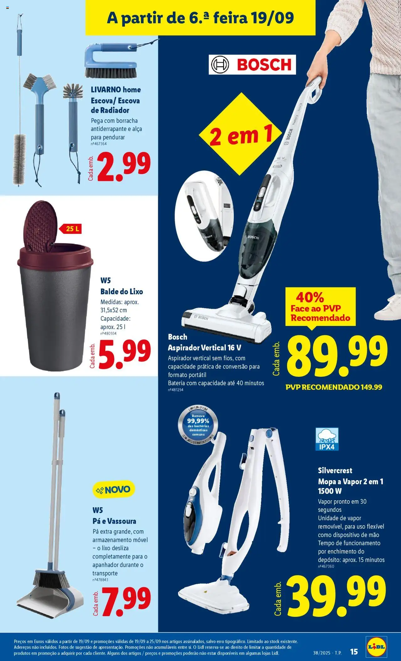 Lidl Novidades │ válido de 15.09.2025 | Página: 15 | Produtos: Balde, Bateria, Pá, Vassoura