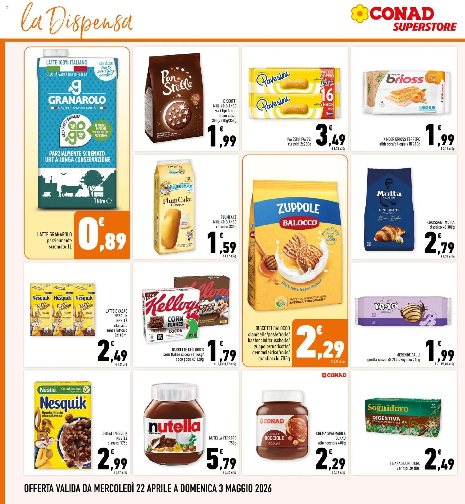 Volantino Conad del 22.04.2026 | Pagina: 18 | Prodotti: Latte, Plumcake, Croissant, Cacao