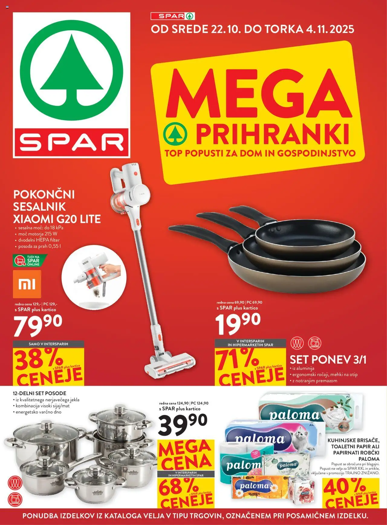 Novi Spar katalog ponudbe – veljaven od 22.10.2025 | Stran: 1 | Izdelki: Toaletni papir, Robčki, Sesalnik