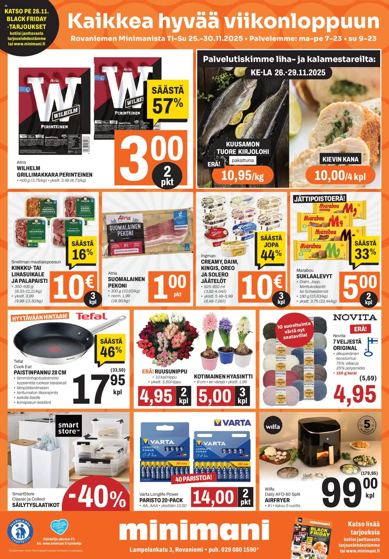 Minimani Tarjoukset - Rovaniemi – voimassa 25.11.2025 alkaen | Sivu: 1 | Tuotteet: Kana, Oreo, Paistinpannu, Pekoni