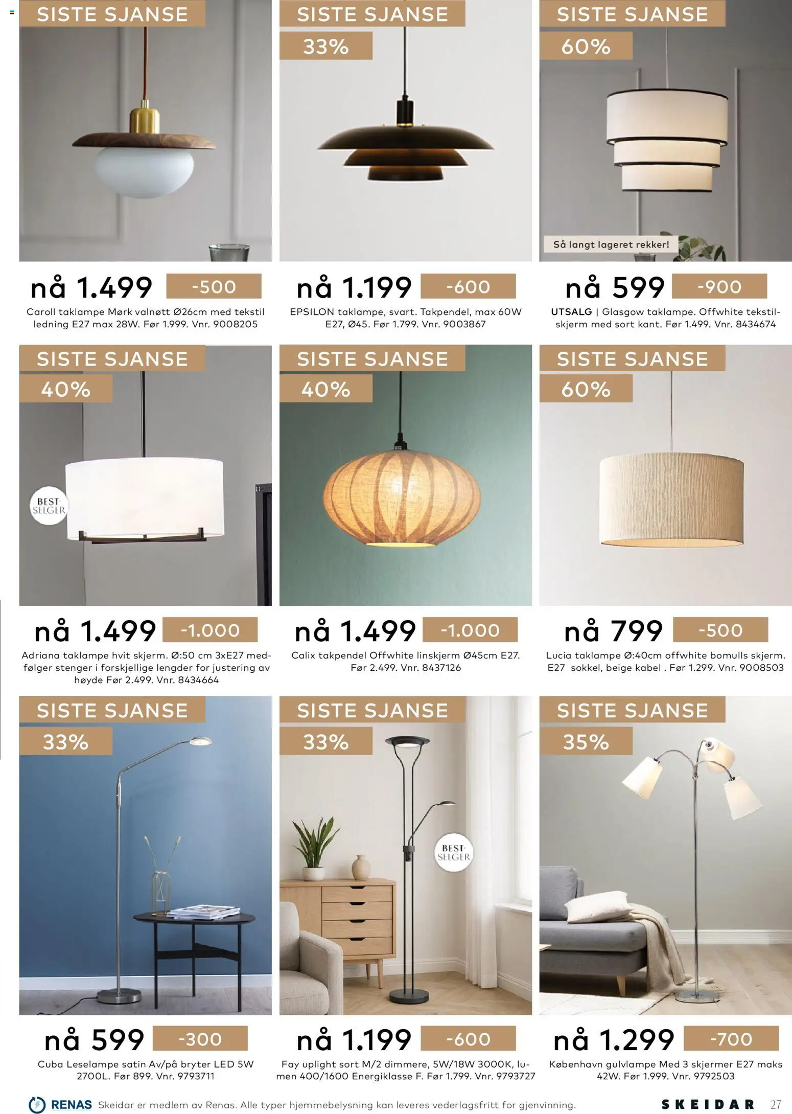 {H1} | Side: 27 | Produkter: Taklampe, Ledning, Skjerm