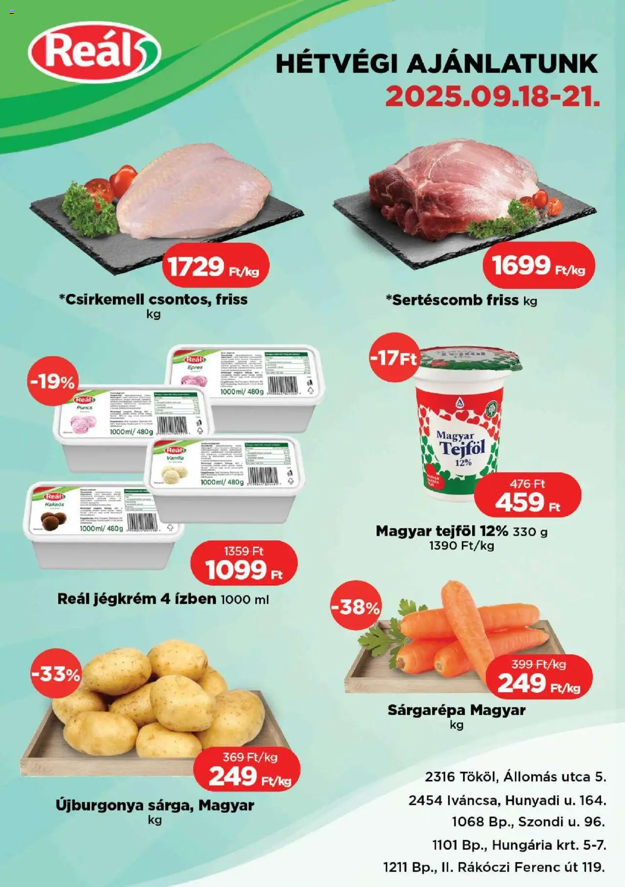 Reál akciós ujság - amely érvényes a következő dátumtól: 18.09.2025 | Oldal: 1 | Termékek: Sárgarépa, Tejföl, Jégkrém