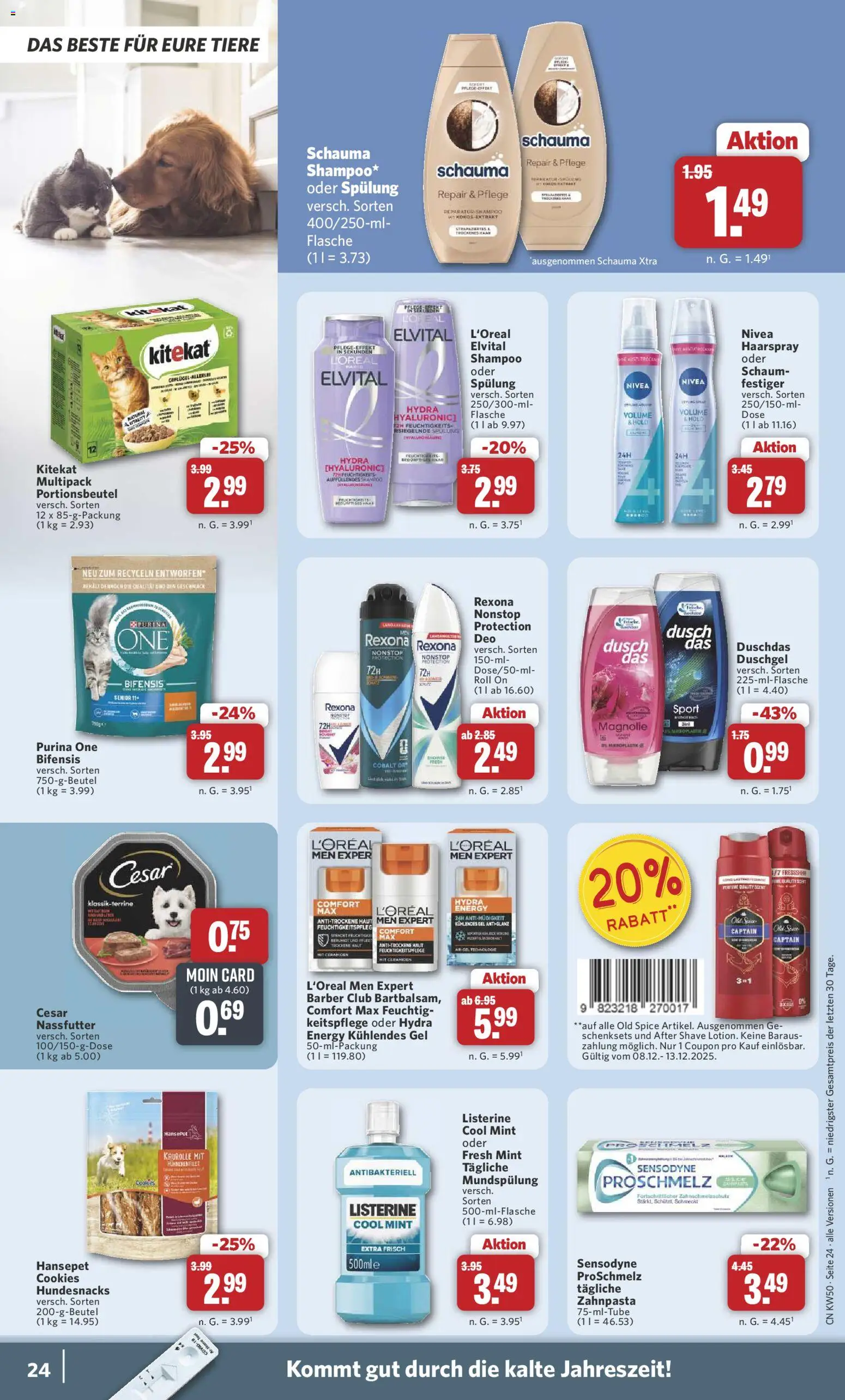Combi Prospekt 	 – gültig ab 08.12.2025 | Seite: 26 | Produkte: Purina one, Haarspray, Duschgel, Zahnpasta