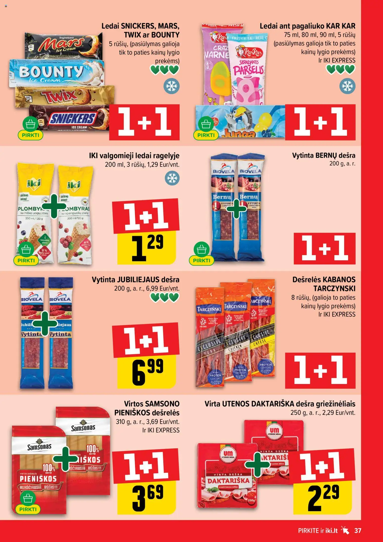 IKI akcijos nuo 13.04.2026 | Puslapis: 37 | Prekių: Ledai, Dešrelės, Valgomieji ledai, Dešra