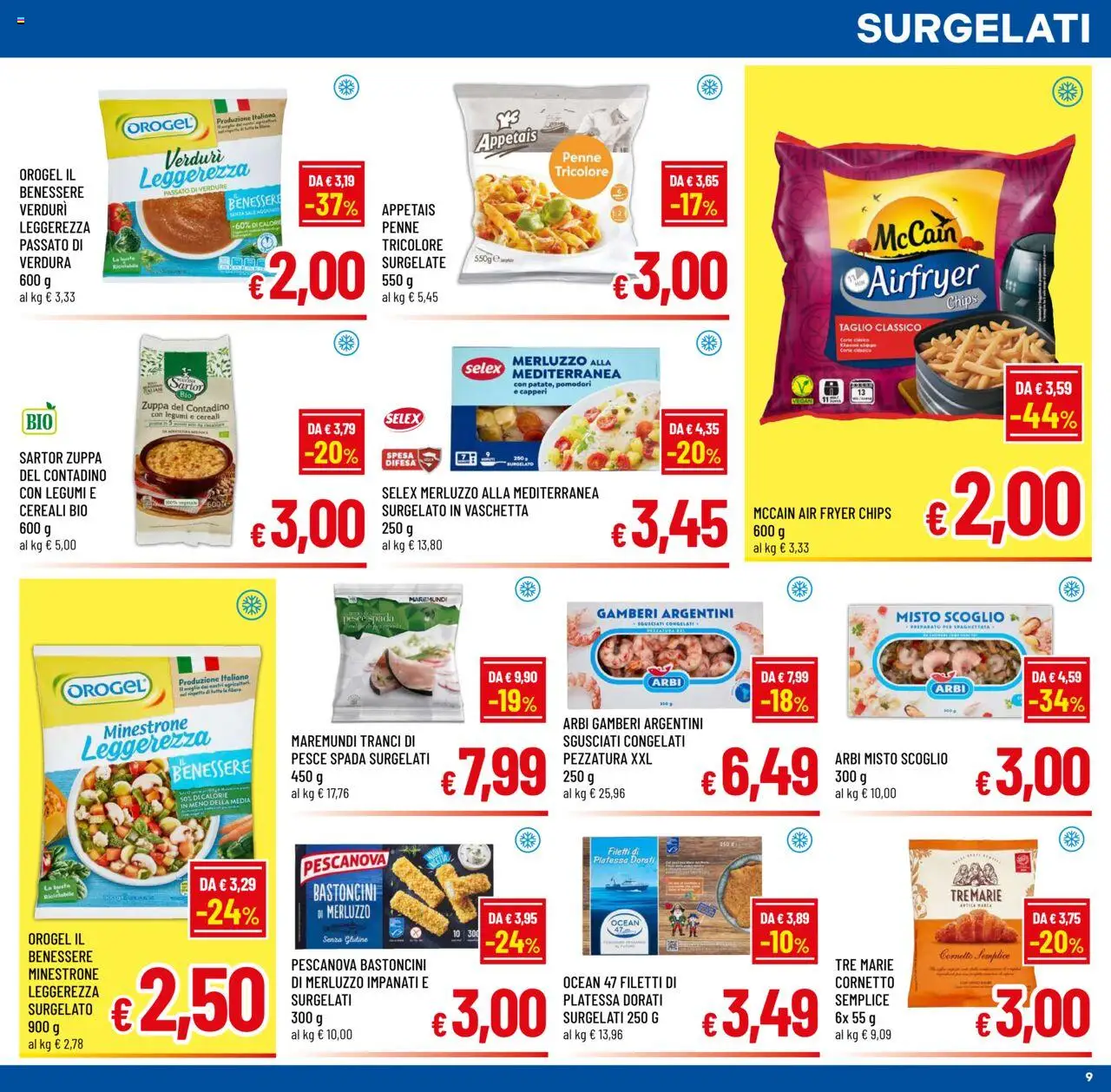 Volantino A&O del 15.10.2025 | Pagina: 9 | Prodotti: Pesce, Cornetto, Verdure, Penne