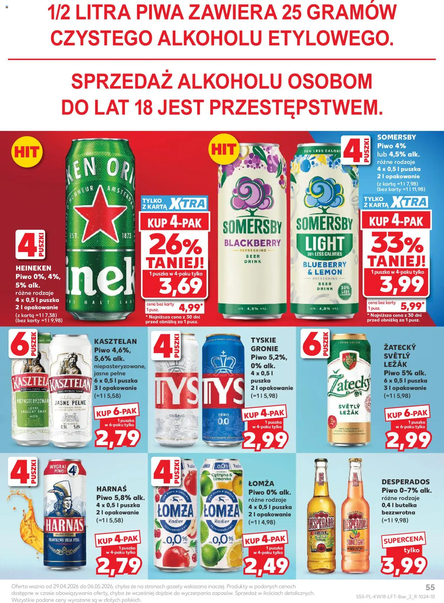 Kaufland gazetka od 29.04.2026 | Strona: 55 | Produkty: Karta, Limonka, Harnaś, Piwo