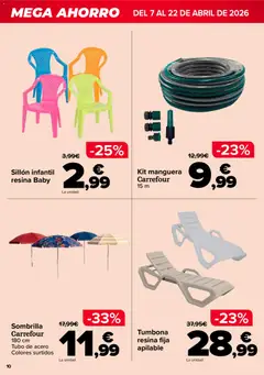 Vista previa Carrefour Mega Ahorro válido desde el 07.04.2026 | Página: 10 | Productos: Manguera, Sombrilla, Tumbona, Sillón