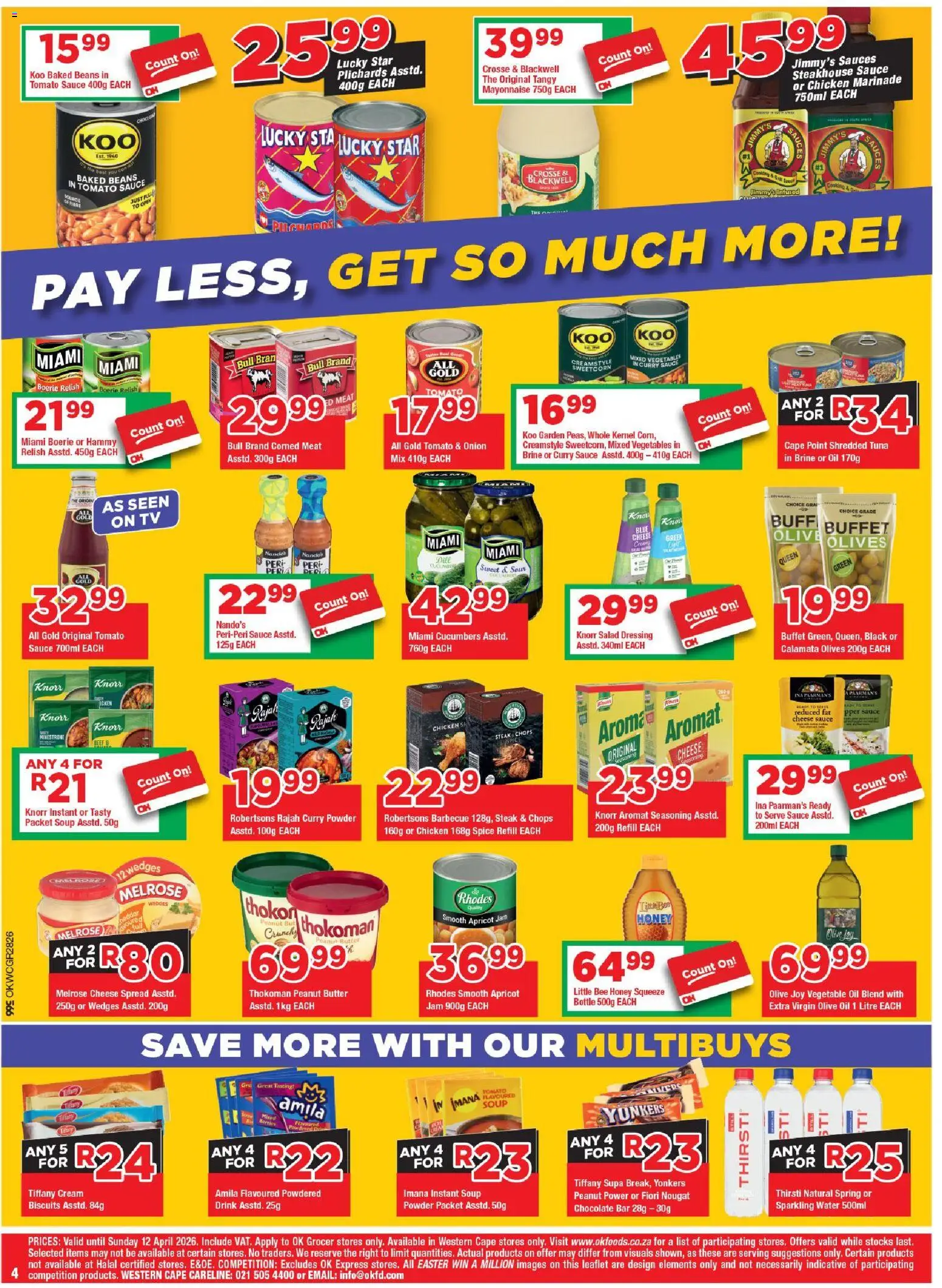 New OK Foods catalogue – valid from 25.03.2026 | Page: 4 | Products: Tuna, Beans, Tomato sauce, Curry powder