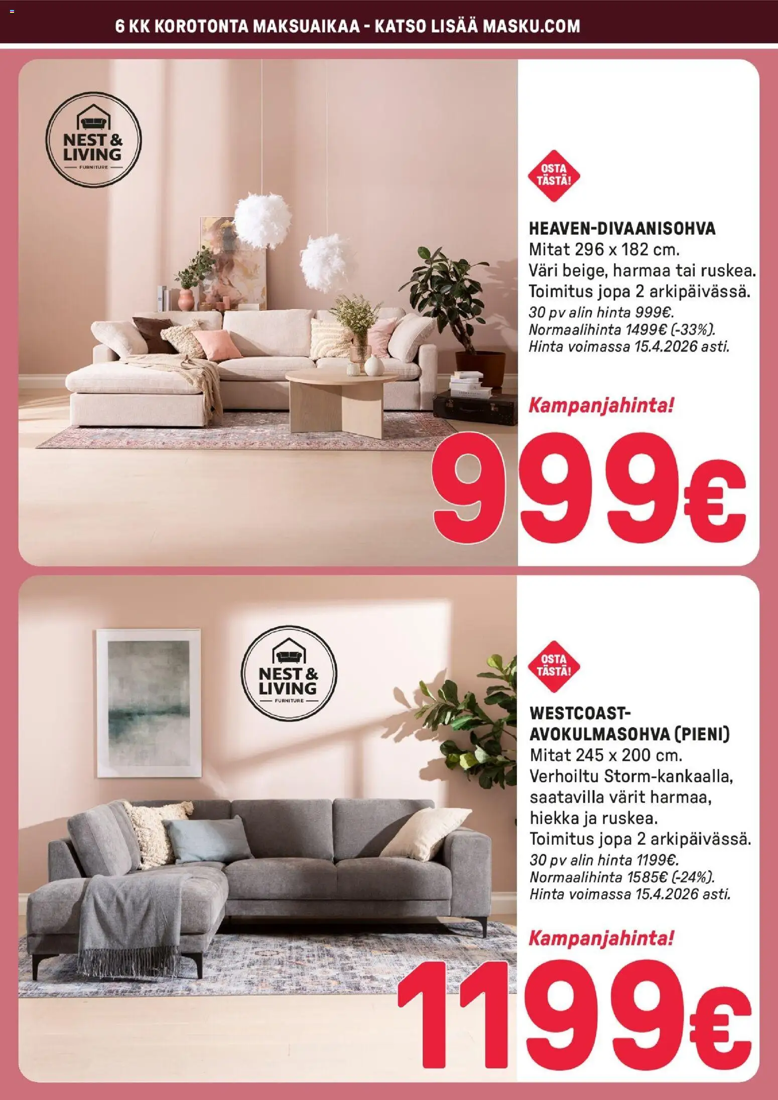 Masku tarjoukset – voimassa 08.04.2026 alkaen | Sivu: 4 | Tuotteet: Avokulmasohva