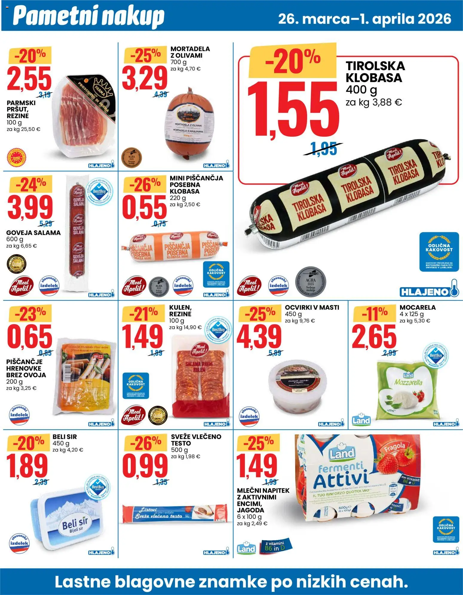 Novi Eurospin katalog ponudbe – veljaven od 26.03.2026 | Stran: 8 | Izdelki: Hrenovke, Mortadela, Sir, Salama