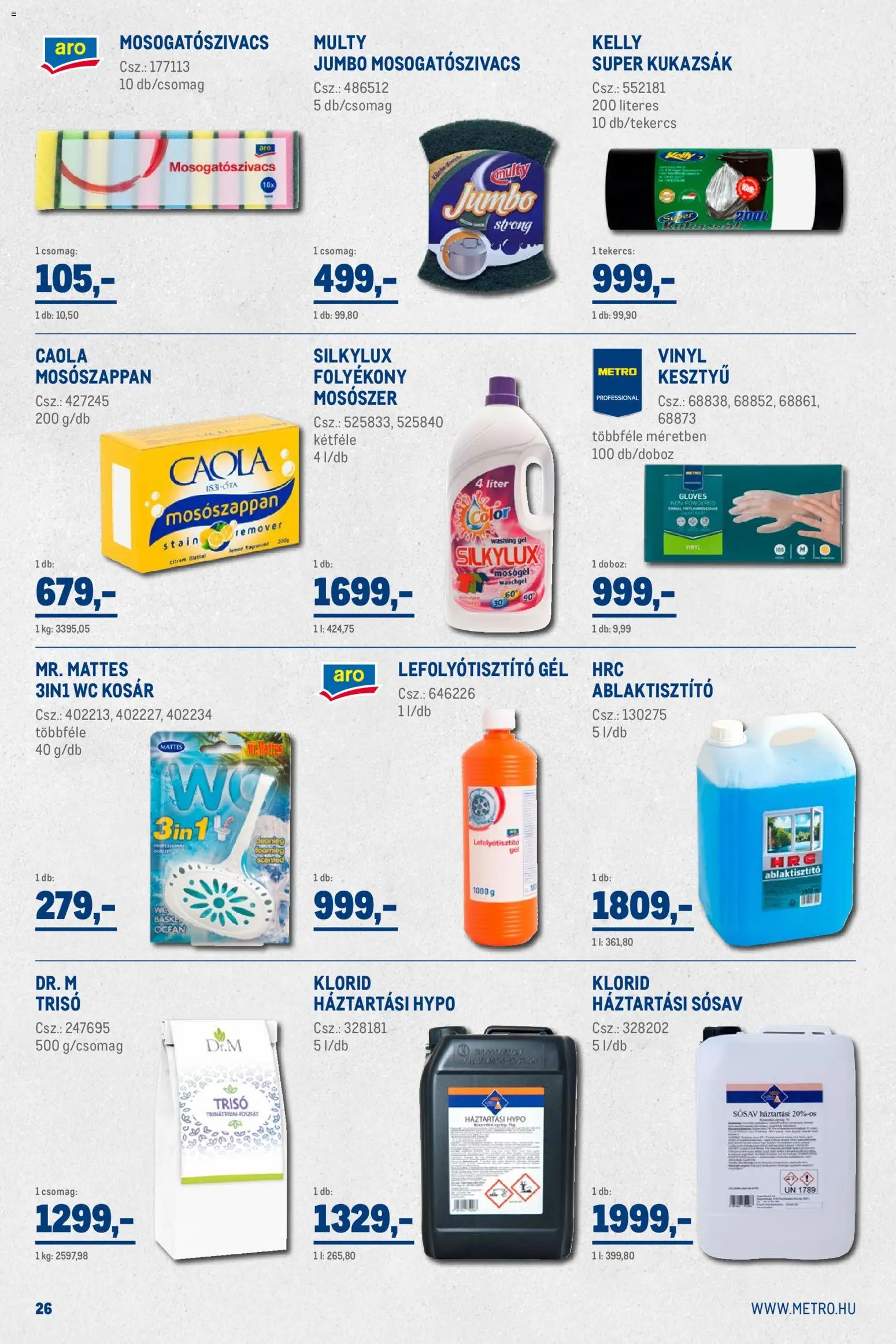 Metro akciós ujság - amely érvényes a következő dátumtól: 01.02.2026 | Oldal: 26 | Termékek: Kesztyű, Doboz, WC, Mosószer