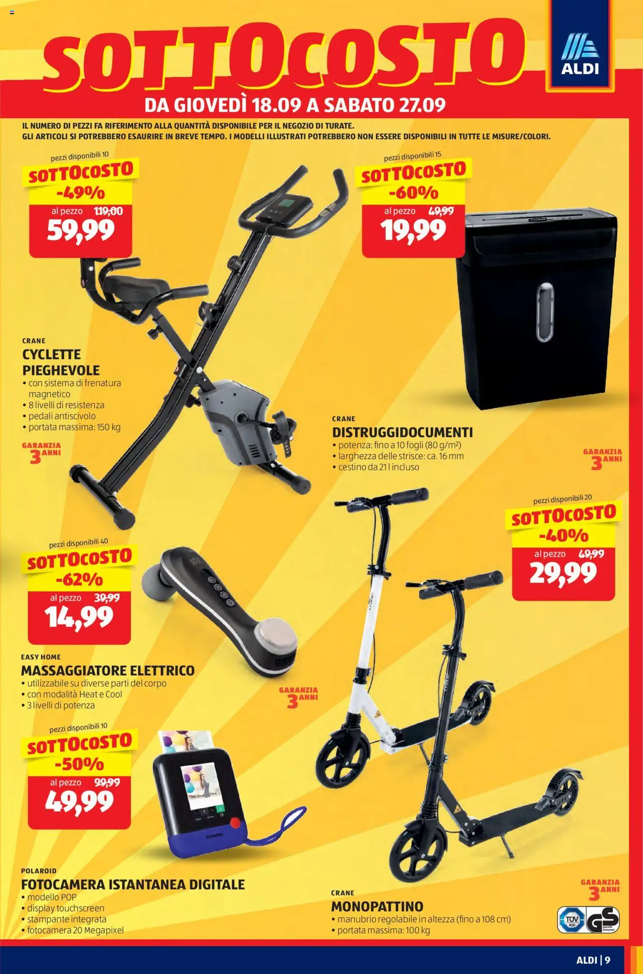 Volantino Aldi del 18.09.2025 | Pagina: 9 | Prodotti: Fotocamera istantanea, Stampante, Fotocamera, Cestino