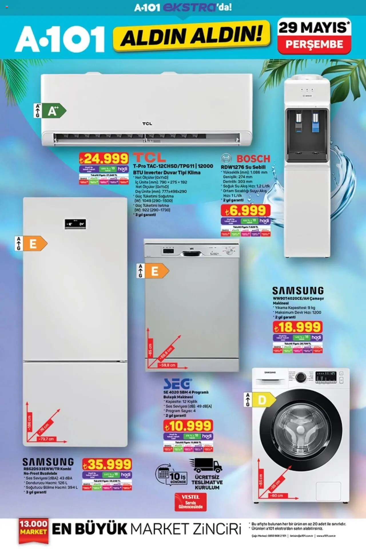 A101 Katalog Aldın Aldın - 29.05.2025 tarihinden itibaren geçerlidir | Sayfa: 20 | Ürünler: Su, Ses, Buzdolabı, Dondurucu
