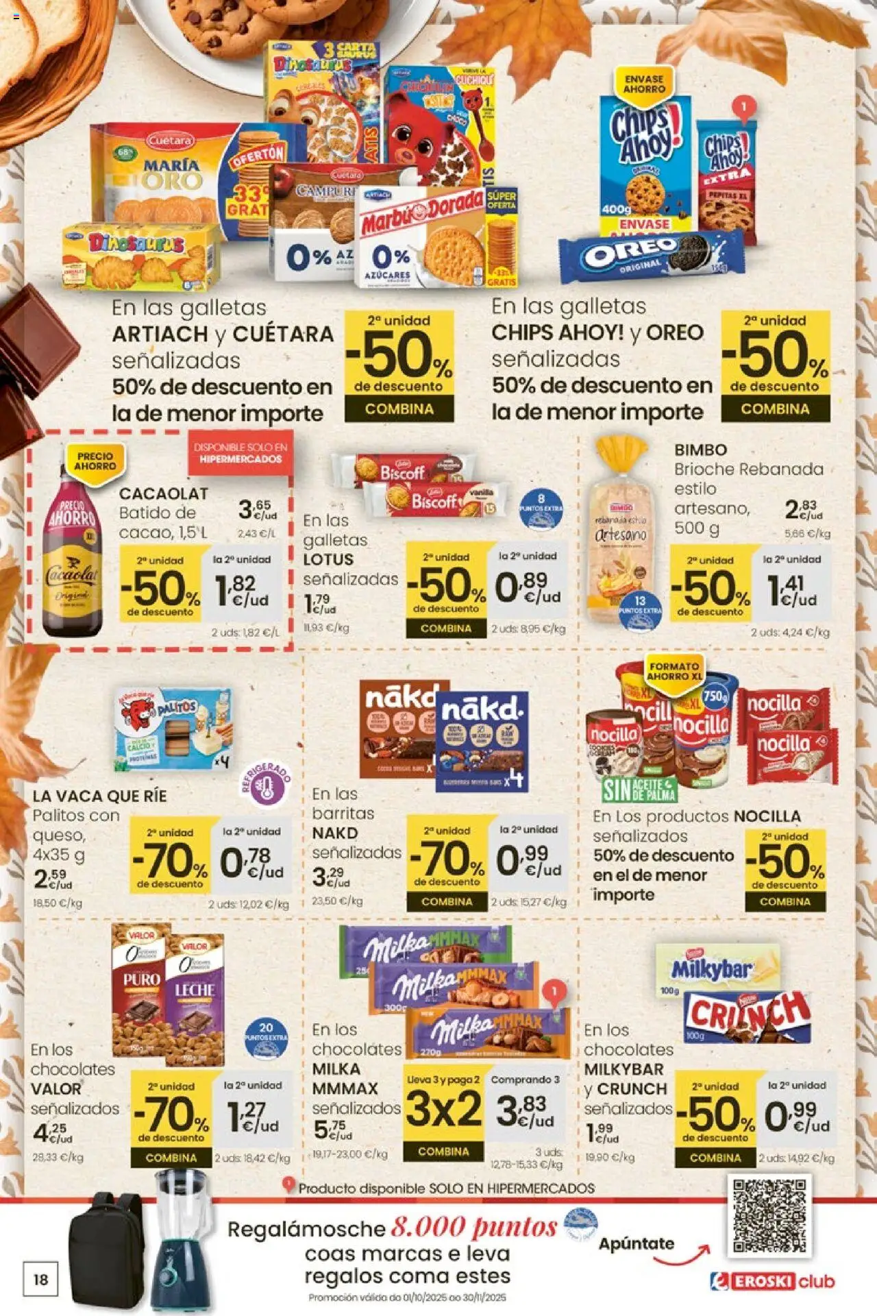 Eroski - Ofertón │ válido desde el 16.10.2025 | Página: 18 | Productos: Leche, Galletas