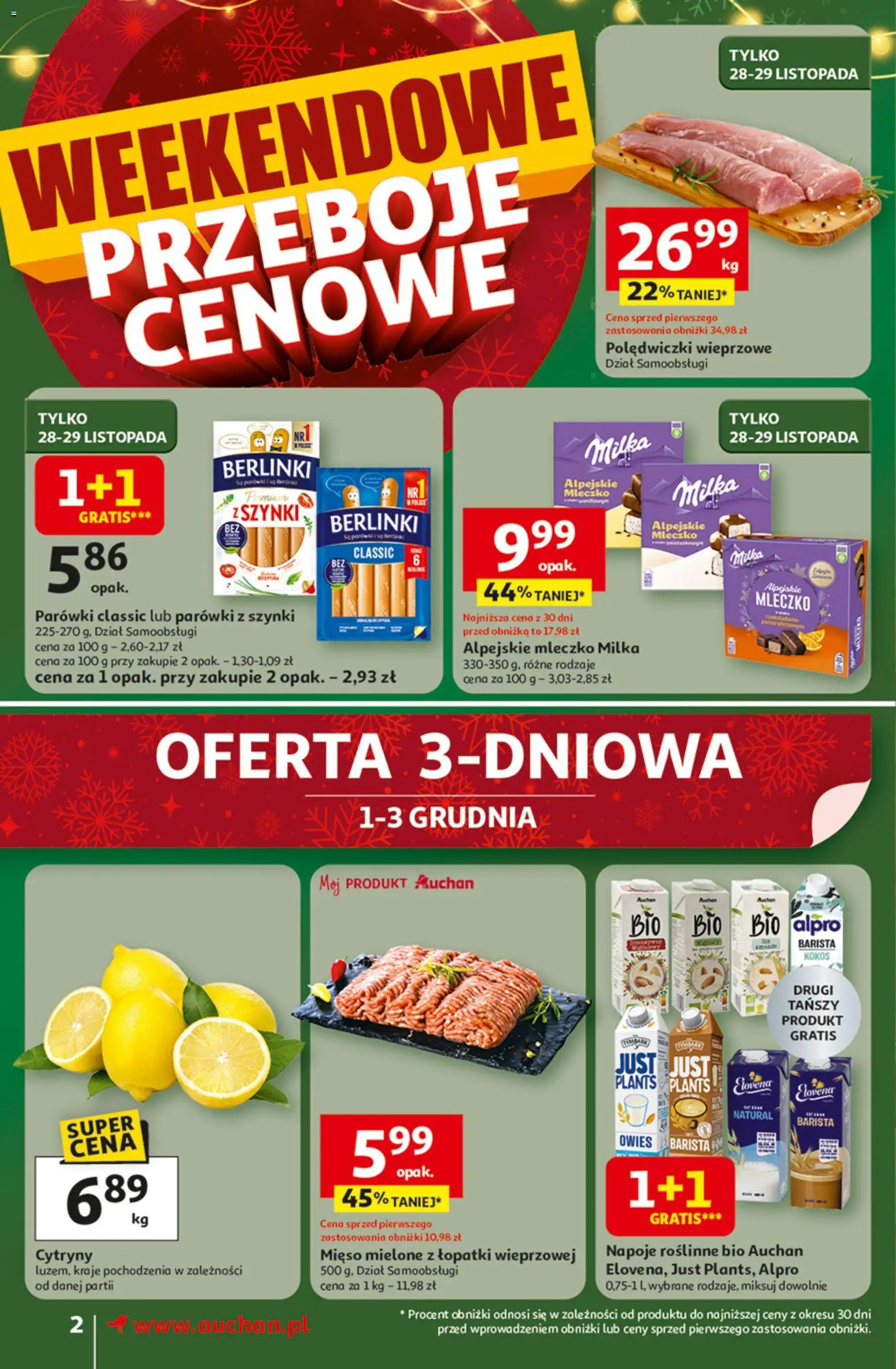 Auchan Gazetka od 27.11.2025 | Strona: 2 | Produkty: Alpro, Napoje, Mięso mielone, Polędwiczki wieprzowe