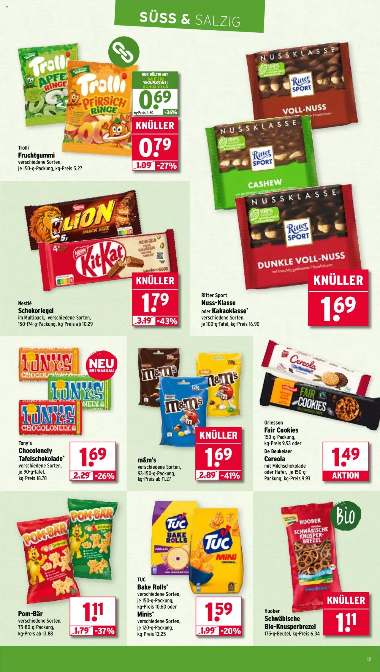 Wasgau Prospekt 	 – gültig ab 22.09.2025 | Seite: 19 | Produkte: Ritter sport, M&M's, Pfirsich