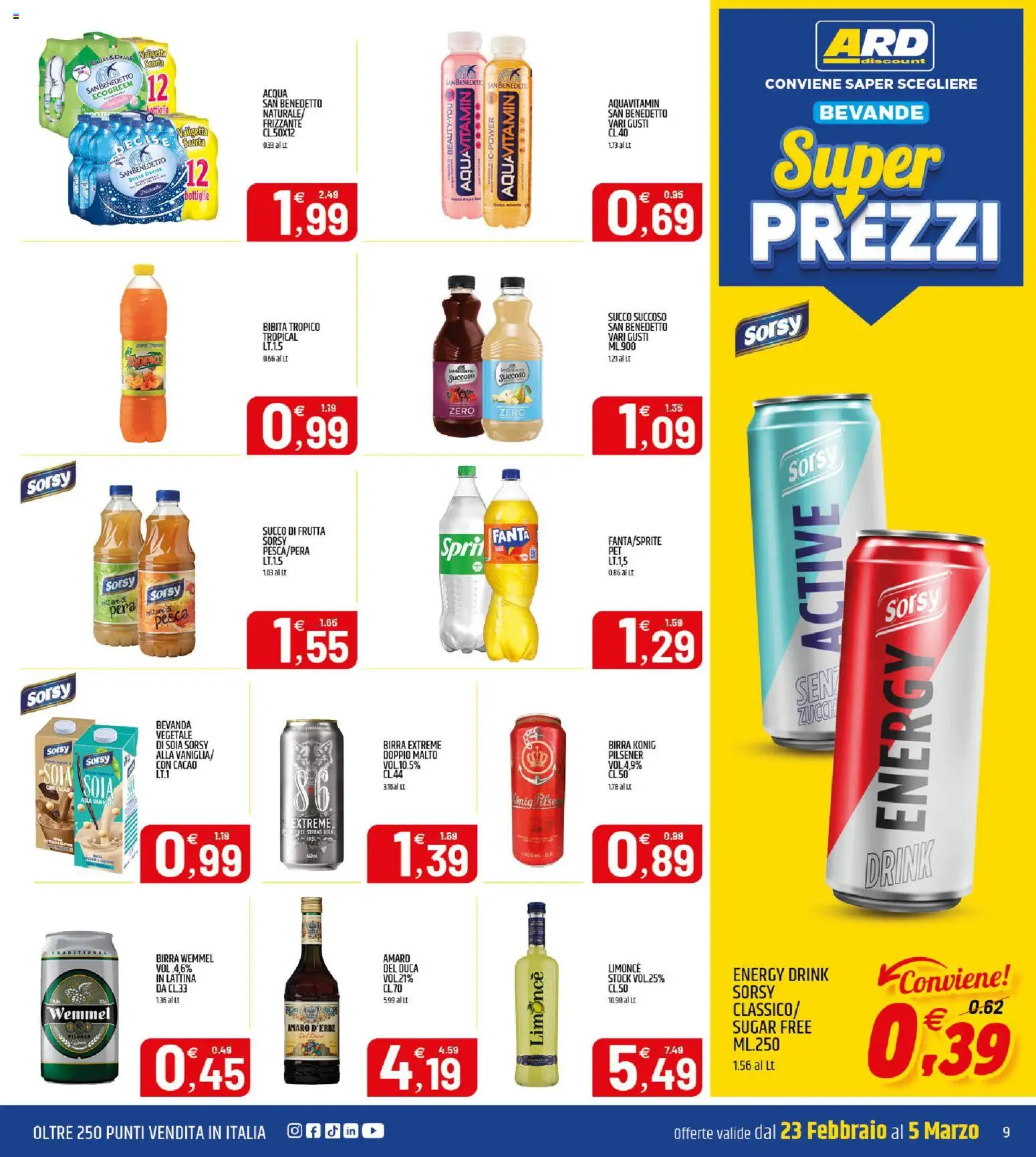 Volantino ARD Discount del 23.02.2026 | Pagina: 9 | Prodotti: Pesca, Pera, Fanta, Amaro