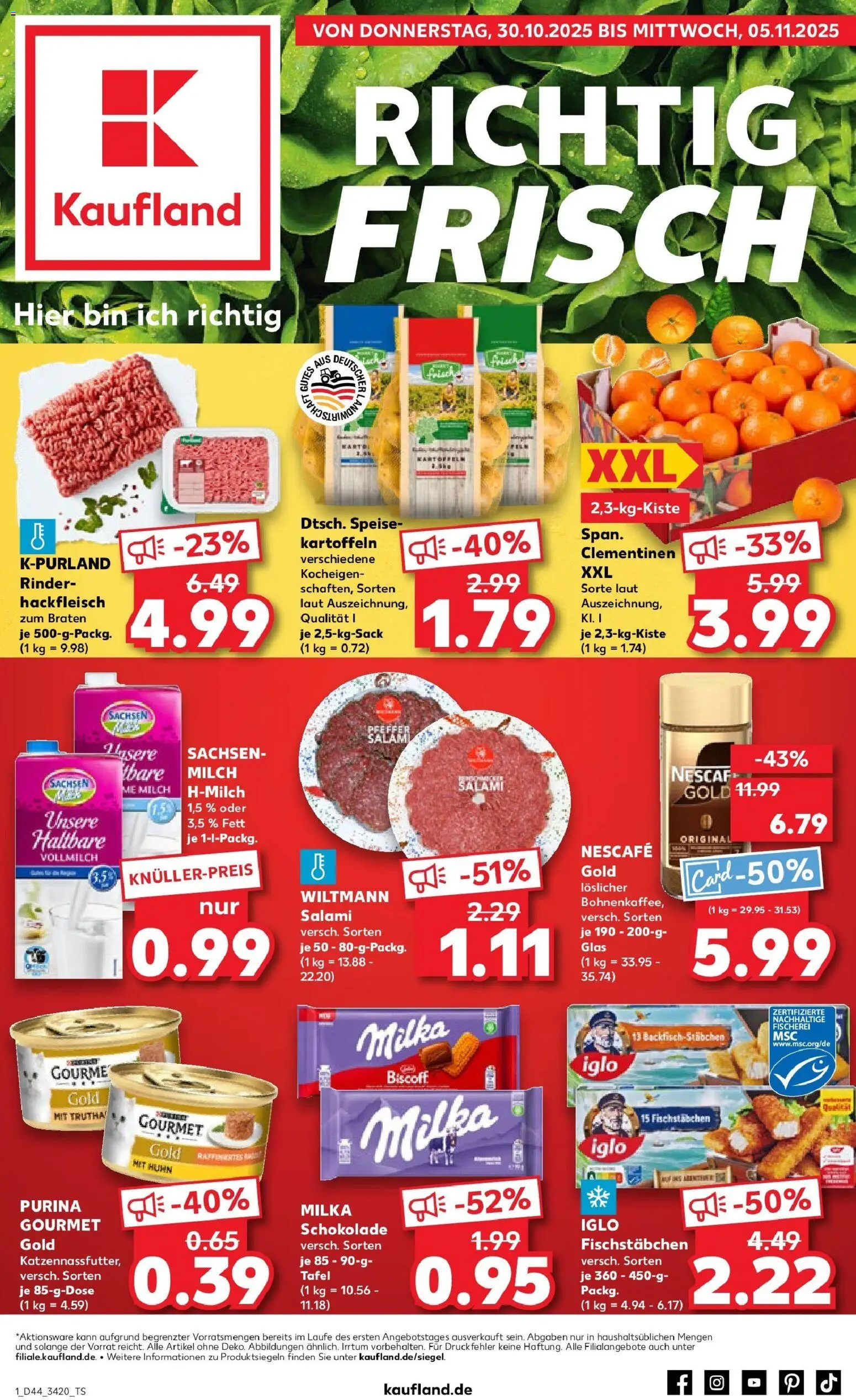 Kaufland prospekt Potsdam	 – gültig ab 30.10.2025 | Seite: 1 | Produkte: Schokolade, Iglo, Salami, Hackfleisch