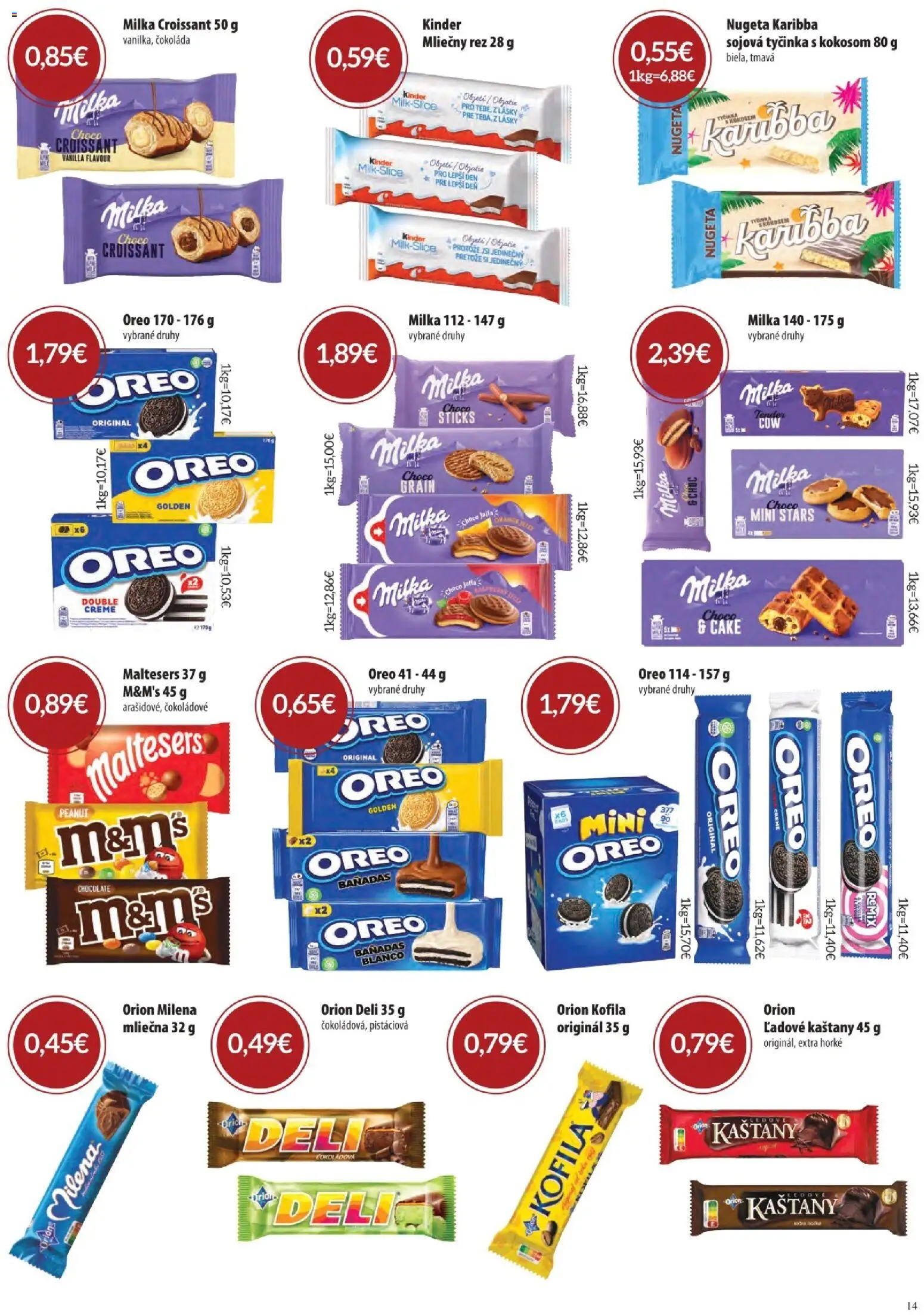 Nové CBA Komfos akcie – leták je platný od 07.05.2026 | Strana: 15 | Produkty: Croissant, Kinder, Čokoláda, Milka