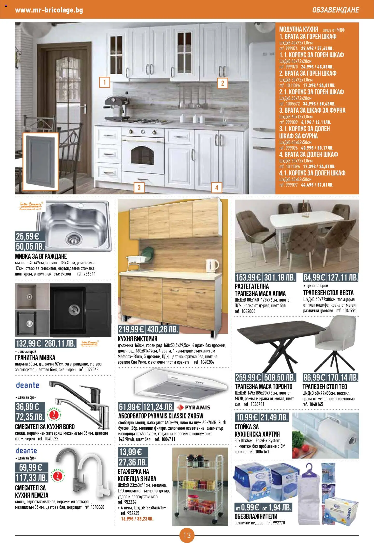 {H1} | Страница: 13 | Продукти: Сифон, Маса, Шкаф, Мивка