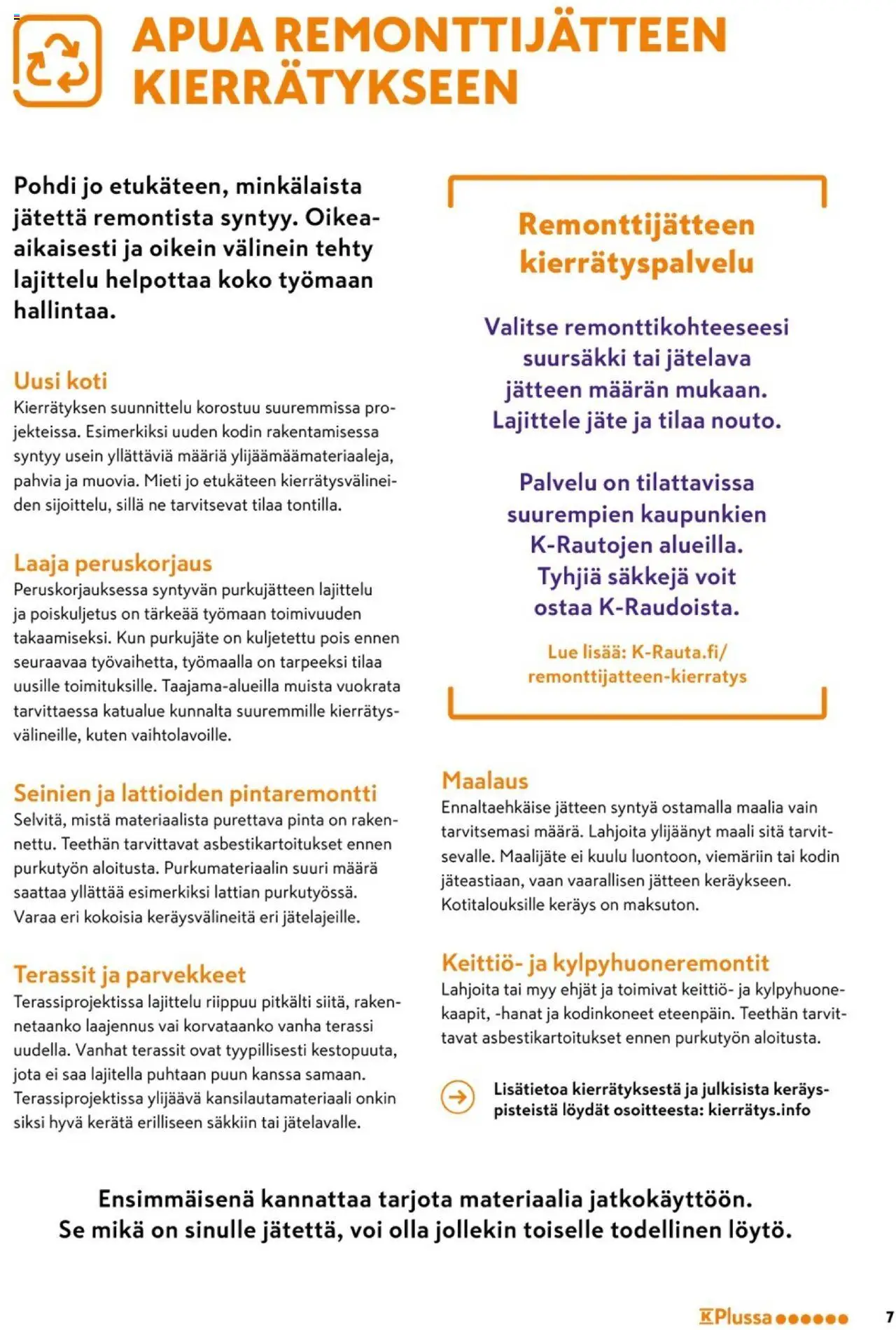 K-Rauta - K-Raudan palvelut sujuvaan remonttiin – voimassa 08.01.2024 alkaen | Sivu: 7 | Tuotteet: Maali, Keittiö, Voi