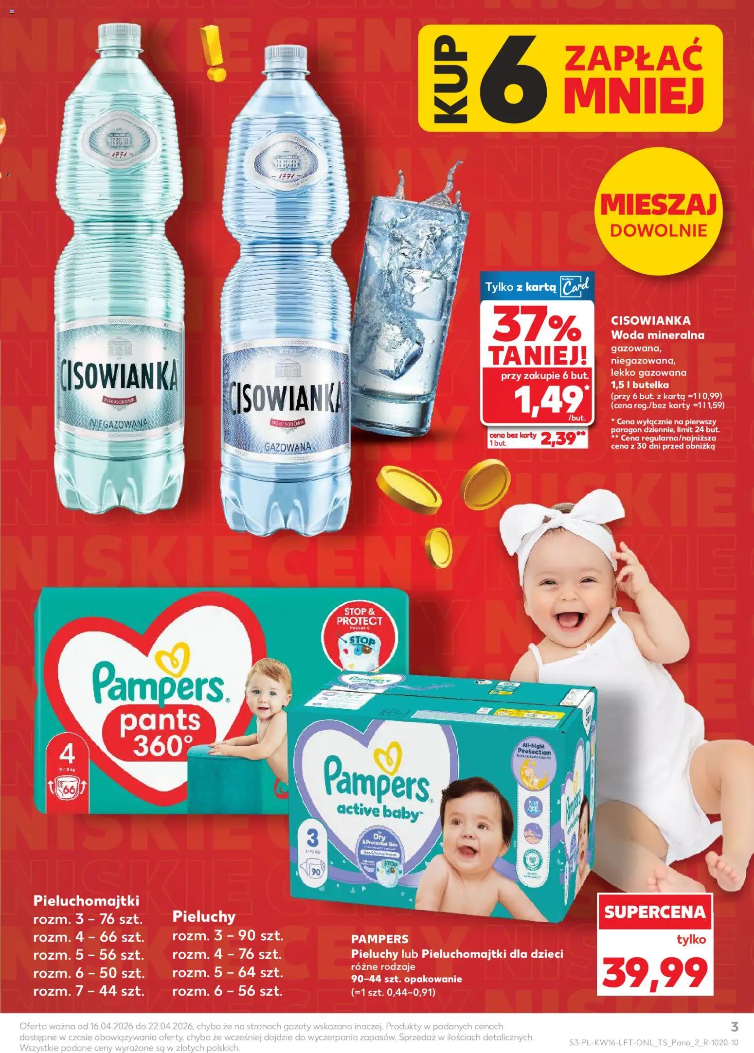 Kaufland Polsko leták od 16.04.2026 | Strana: 3 | Produkty: Pampers, Karty, Pants
