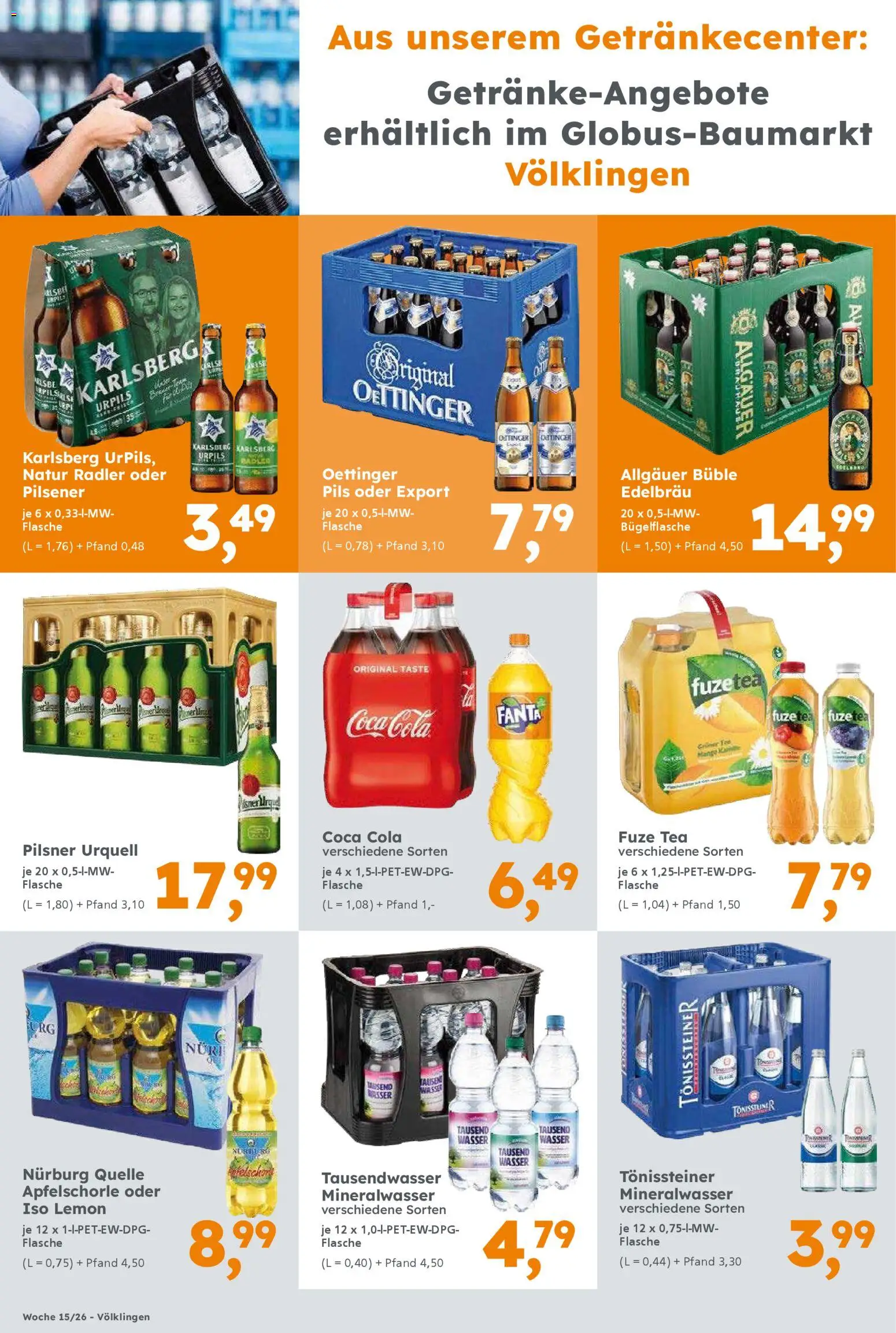 Globus Baumarkt Prospekt Saarbrücken	 – gültig ab 06.04.2026 | Seite: 16 | Produkte: Cola, Radler, Wasser, Pilsner urquell