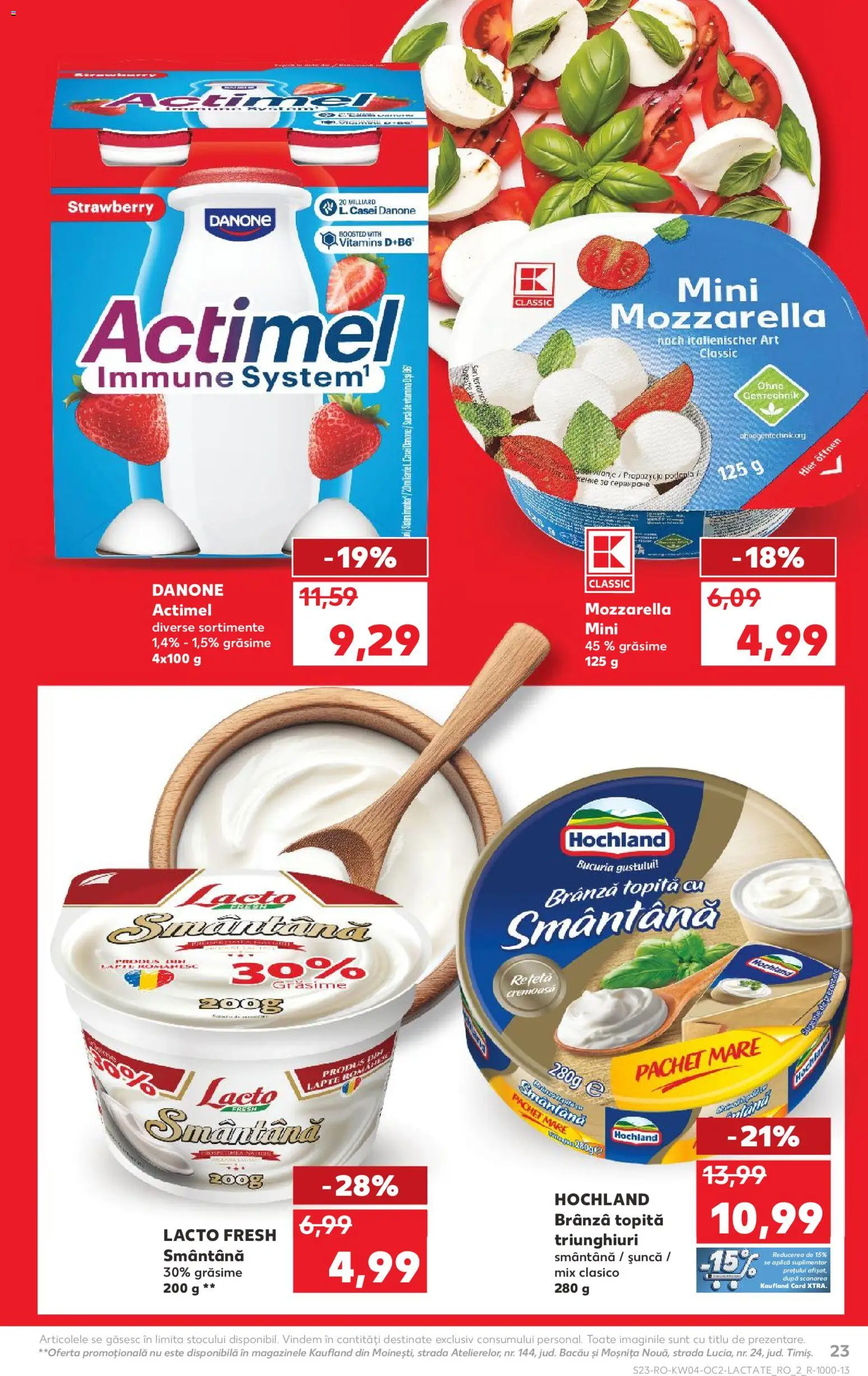 Kaufland RO akciós ujság - amely érvényes a következő dátumtól: 21.01.2026 | Oldal: 23 | Termékek: Mozzarella, Actimel
