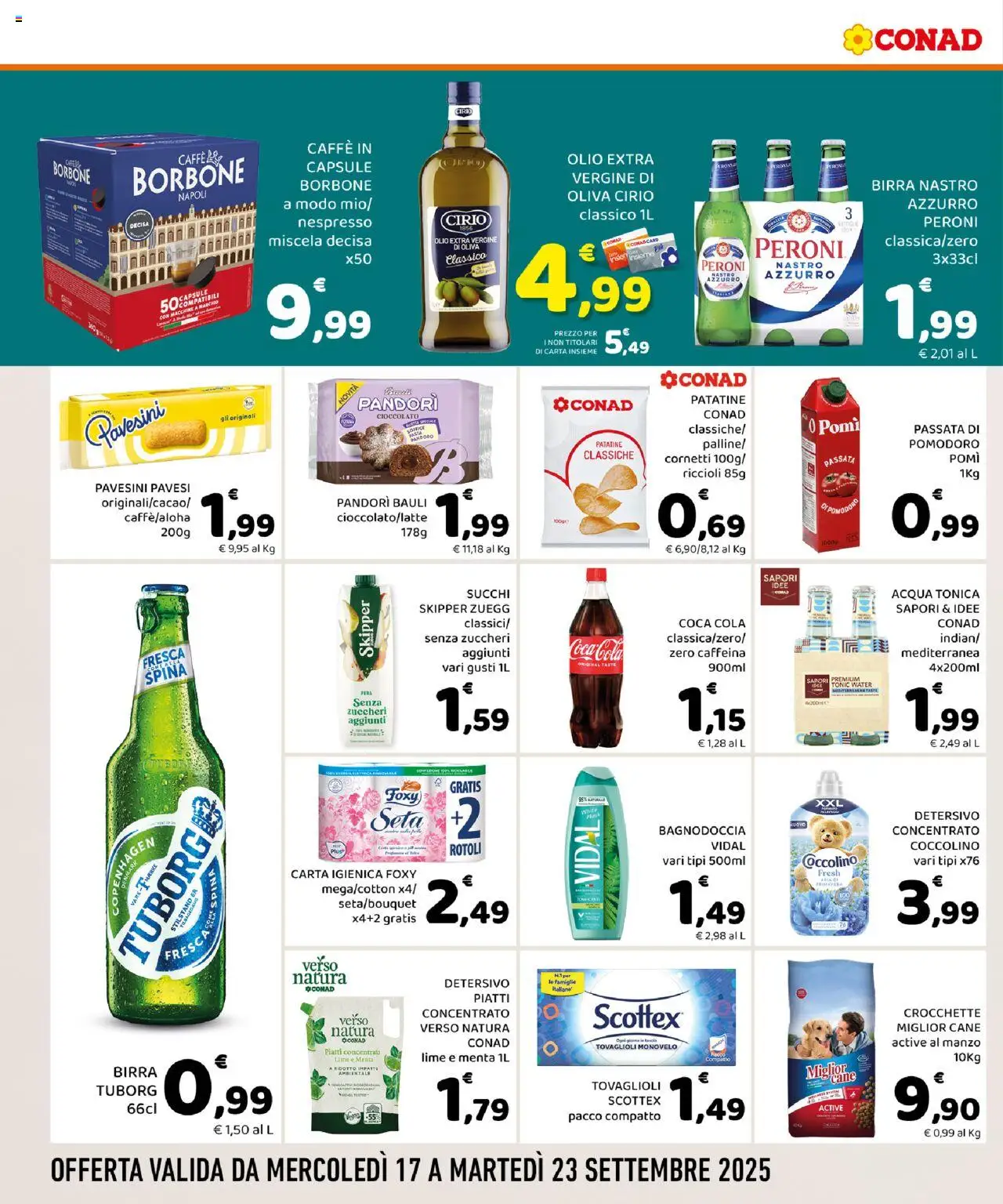 Volantino Conad del 17.09.2025 | Pagina: 4 | Prodotti: Crocchette, Pandoro, Olio extra vergine, Menta