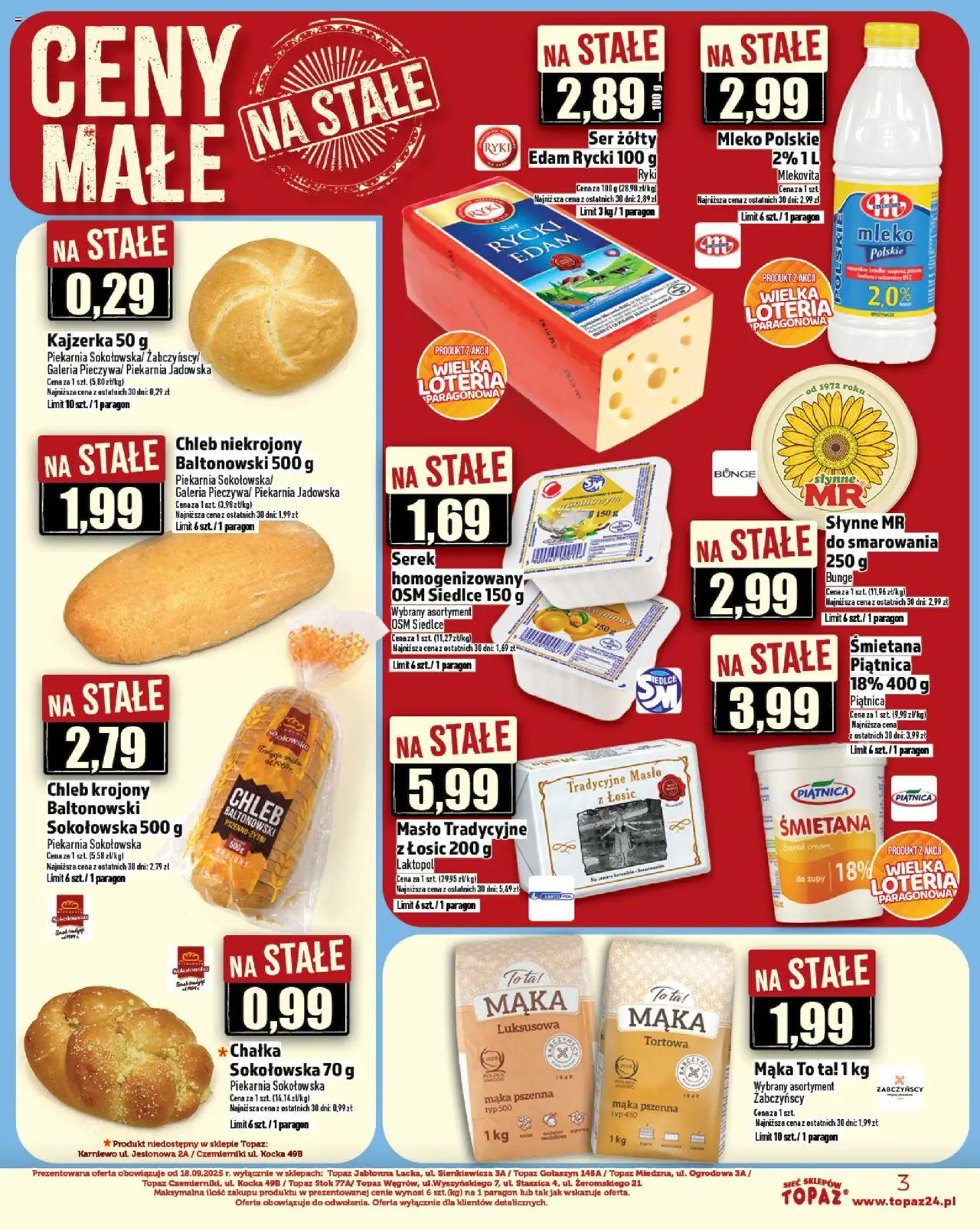 Topaz Gazetka - Ceny małe na stałe od 23.10.2025 | Strona: 3 | Produkty: Chleb krojony, Masło, Ser, Chleb