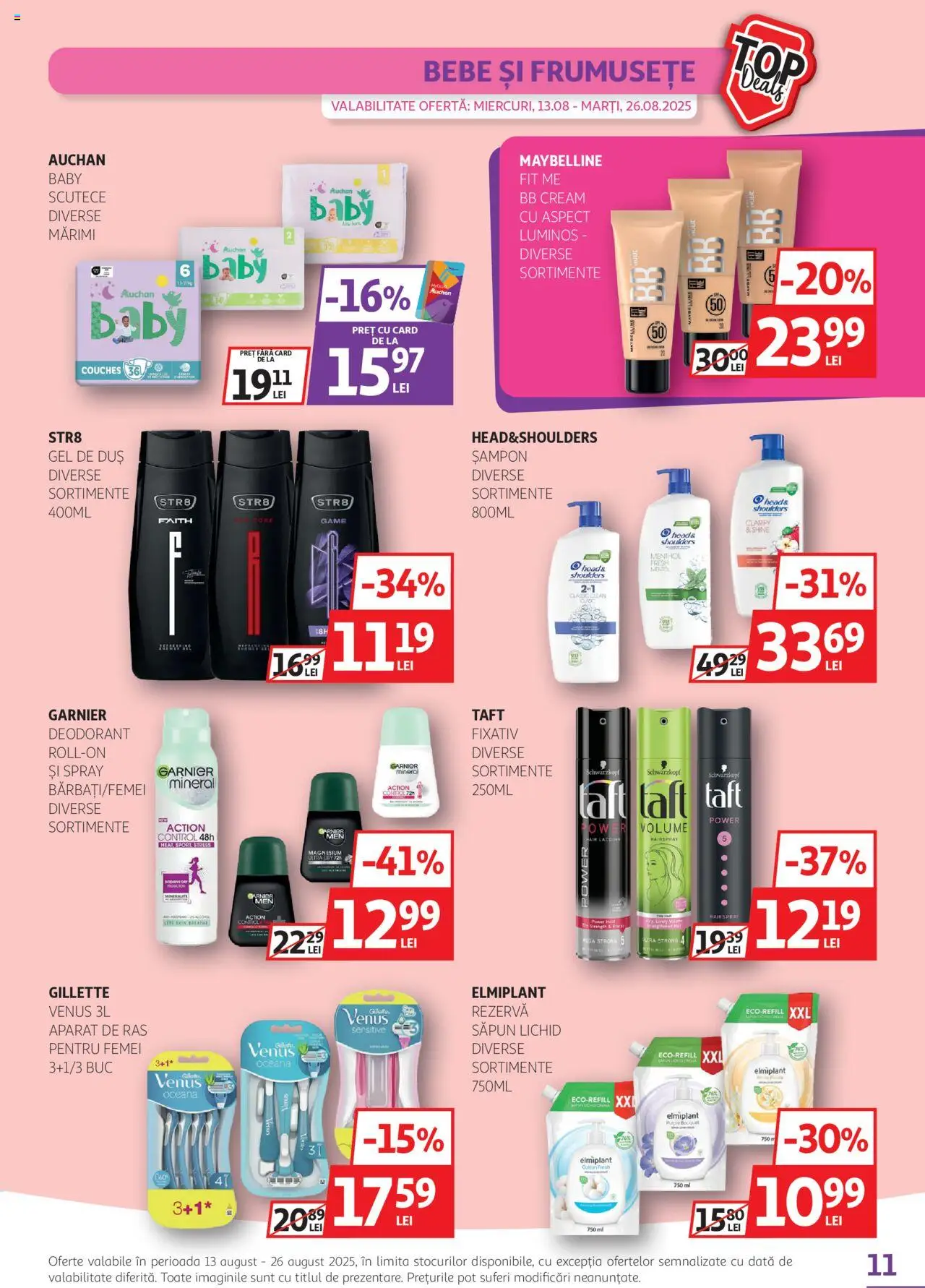 Catalog Auchan – valabil de la 13.08.2025 | Pagină: 11 | Produse: Aparat De Ras, Duș, Săpun lichid, Scutece